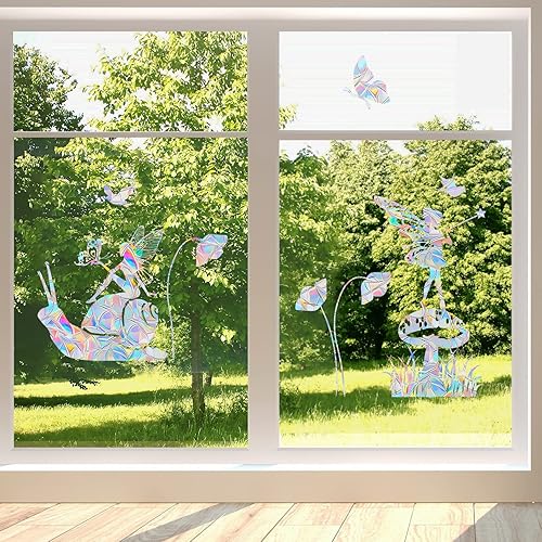 Miniatura 4 de AREAWA Calcomanías para ventana de pájaro arcoíris (2)  No adhesivas, reutilizables, decoración estática para puertas de cristal, disuasorio de