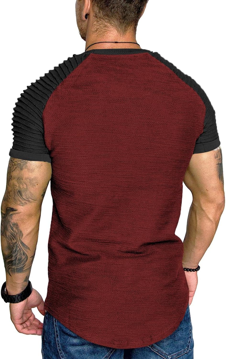 COOFANDY Men's Muscle T-Shirt Pleated Raglan Sleeve Bodybuilding Gym Tee Short Sleeve Fashion Workout Shirts Hipster Shirt - Image 4