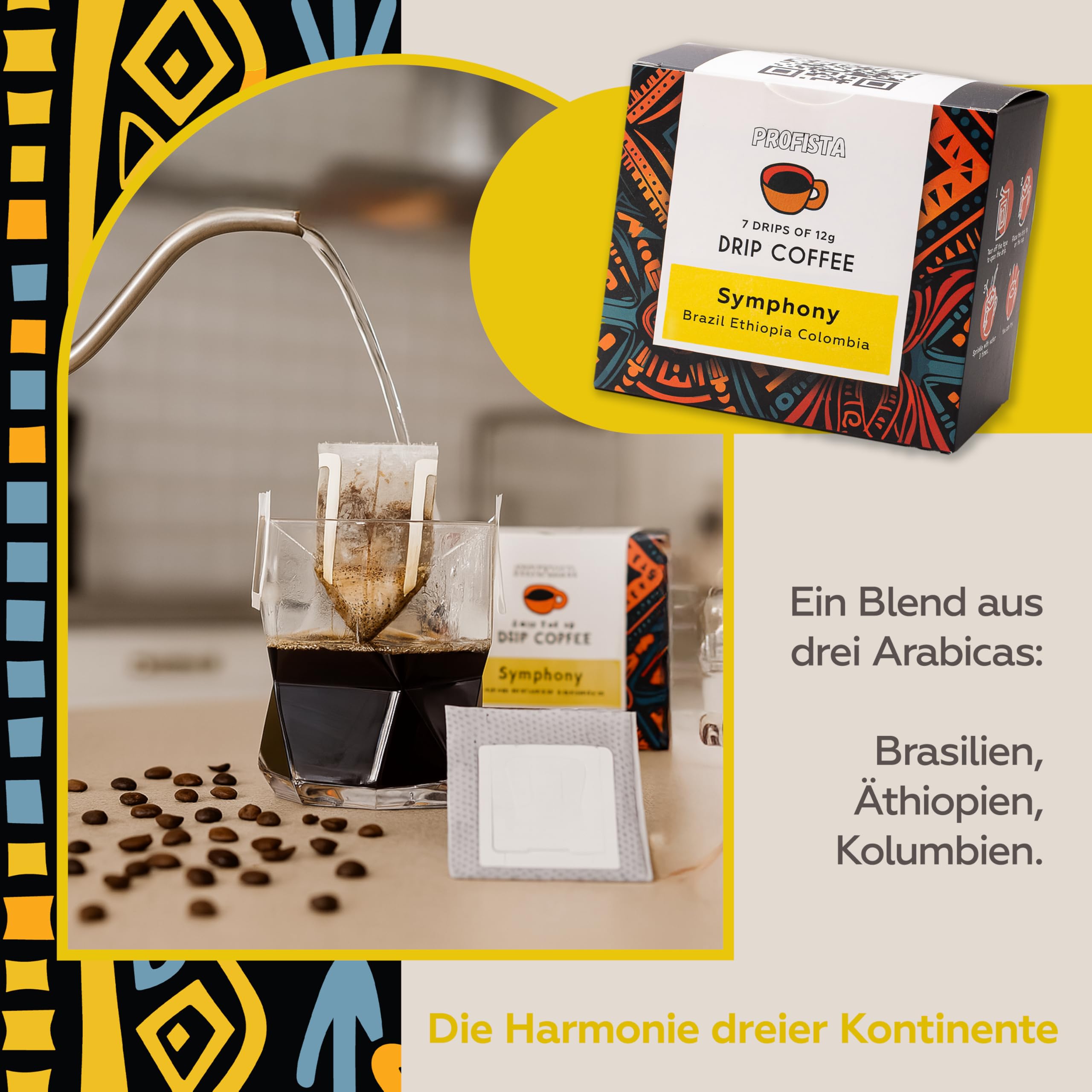 Premium Drip Coffee Tasting Set Symphony 7 + Ethiopia Bloopa 7 + Colombia Zyffoo 7 | 21 Drip Coffee Portionsbeutel | Arabica kaffee gemahlen geschenkset