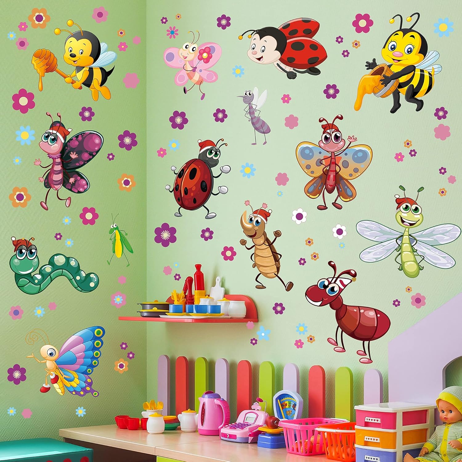 Amazon.com: Cartoon Insect Wall Sticker DIY Removable Little Bee Flower ...