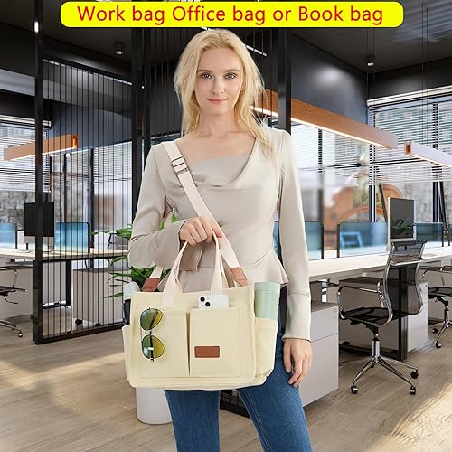 Miniatura 6 de Bolso de mano para mujer con compartimentos, bolso grande de lona para mujer, bolso cruzado de trabajo, portátil, bolsa de libros, bolsos de hombro