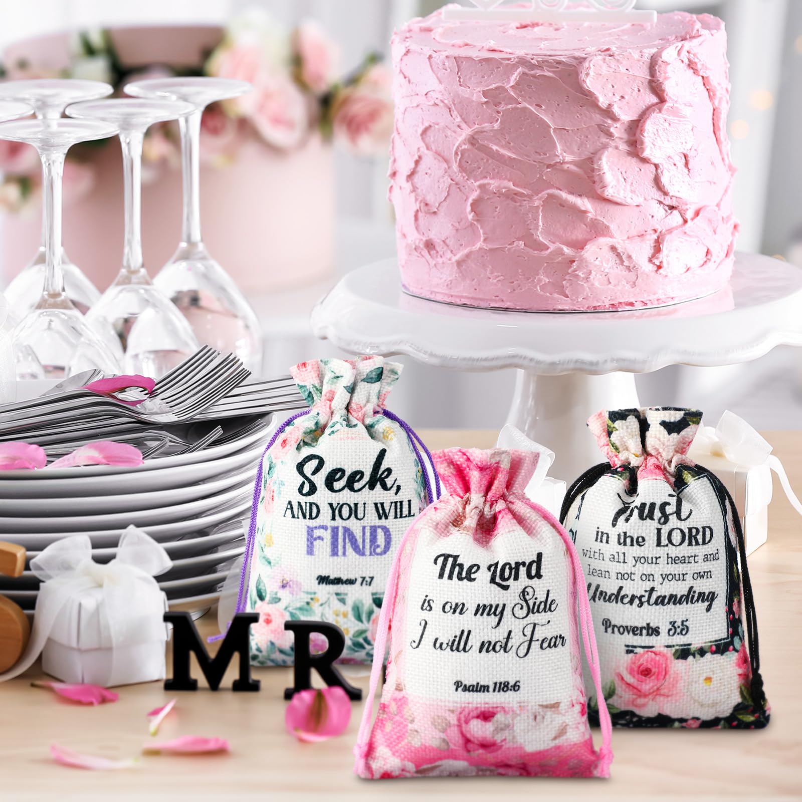 30 Pcs Christian Gift Bags with Drawstring 4 x 6 Inch Floral Religious Candy Bags Gift Bible Verse Wrapping Bag for Women Mother's Day Baptism Christmas Party Favor