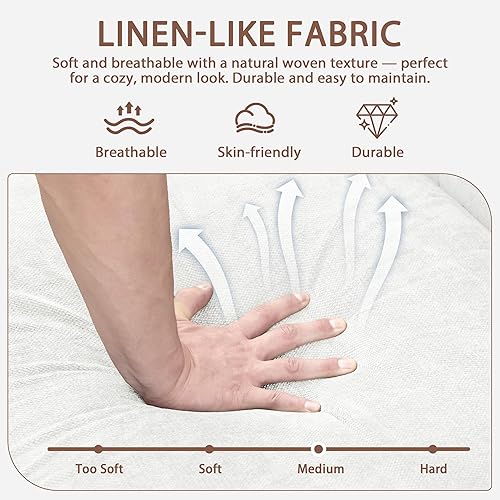 Miniatura 3 de LEVNARY Sofá Seccional Chesterfield en Forma de L de 98" x 98", Sofá de Tela Similar al Lino de 5 Asientos con Brazos Enrollados, Sofá de Esquina