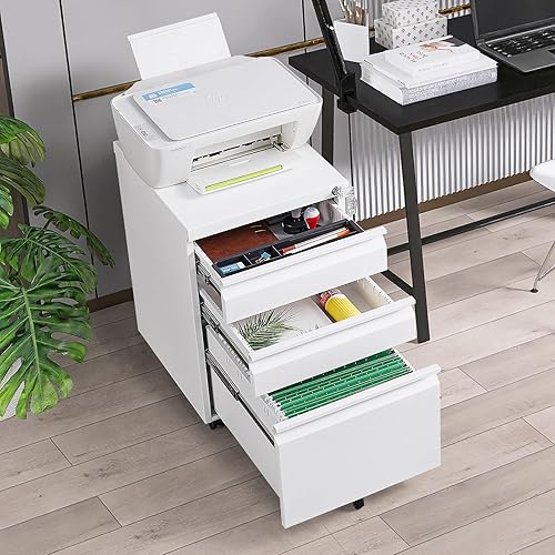 Miniatura 5 de SoarFlash Archivador de 3 cajones con cerradura, archivador de metal rodante para oficina en casa, debajo del escritorio, archivador móvil con