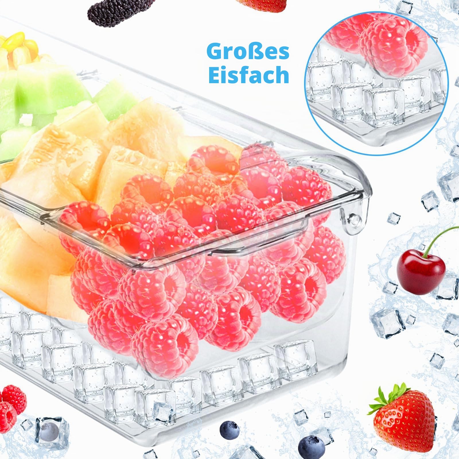 Kühle Genüsse - Ice Bar Set mit 5 Einsätzen, 5 Löffeln und 2 Zangen - Cocktailparty, Bar, Buffet - Pizza, Obst - BPA-frei, leicht zu reinigen - Großer Kapazität, Serviertablett für Obst