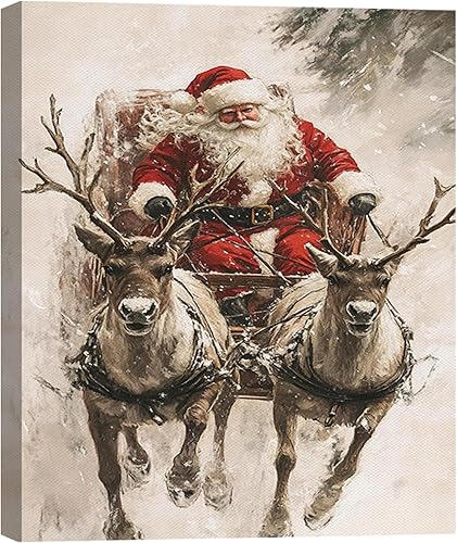 Miniatura 36 de FLZYKGPA Impresiones artísticas retro de Navidad de 12 x 18 pulgadas, lienzo navideño de Papá Noel, póster de Navidad de granja de invierno, Imagen