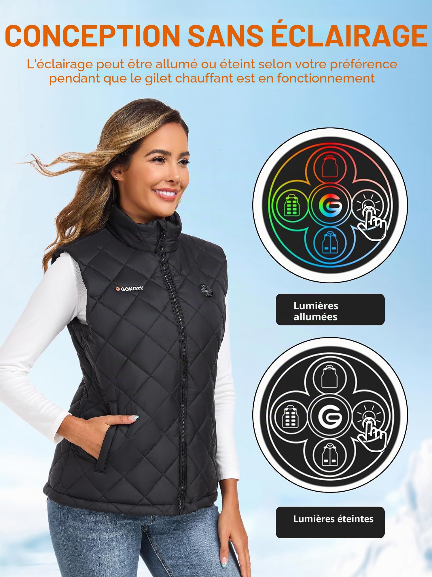 Gokozy Gilet Chauffant Femme avec Batterie Incluse 20000mAh 12V, Veste Chauffante Électrique avec 13 Zones de Chauffe, Gilet Chauffant sans Manche pour Extérieur, Ski, Randonnée