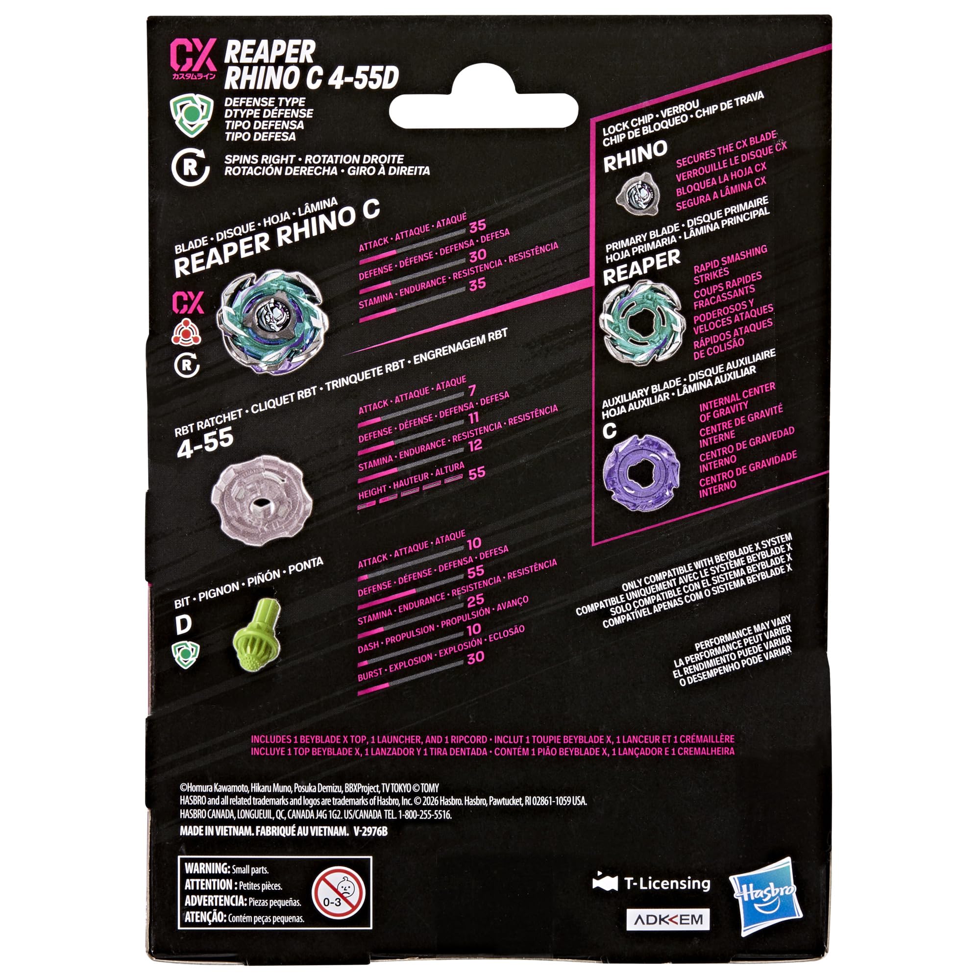 Hasbro Beyblade X, Set Starter Pack Reaper Rhino C 4-55D CX con trottola da Difesa e Lanciatore di Takara Tomy, trottole da Combattimento Giocattolo, dagli 8 Anni in su