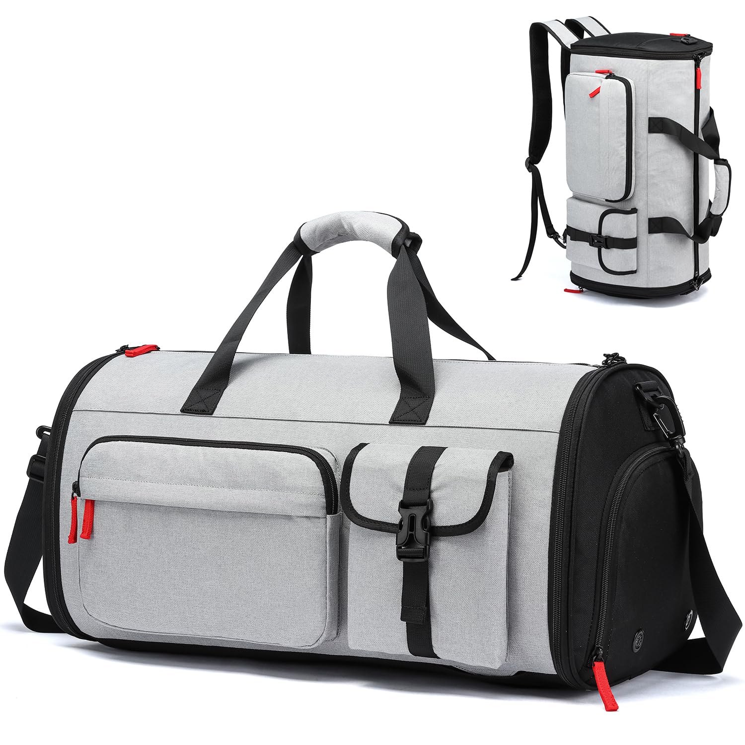Borsa da viaggio per abiti da uomo, sacco per vestiti trasformabile, sacca da viaggio per il trasporto di scarpe, 3-in-1 grande borsa per abiti a tracolla, borsa per abiti per viaggi d'affari, grigio