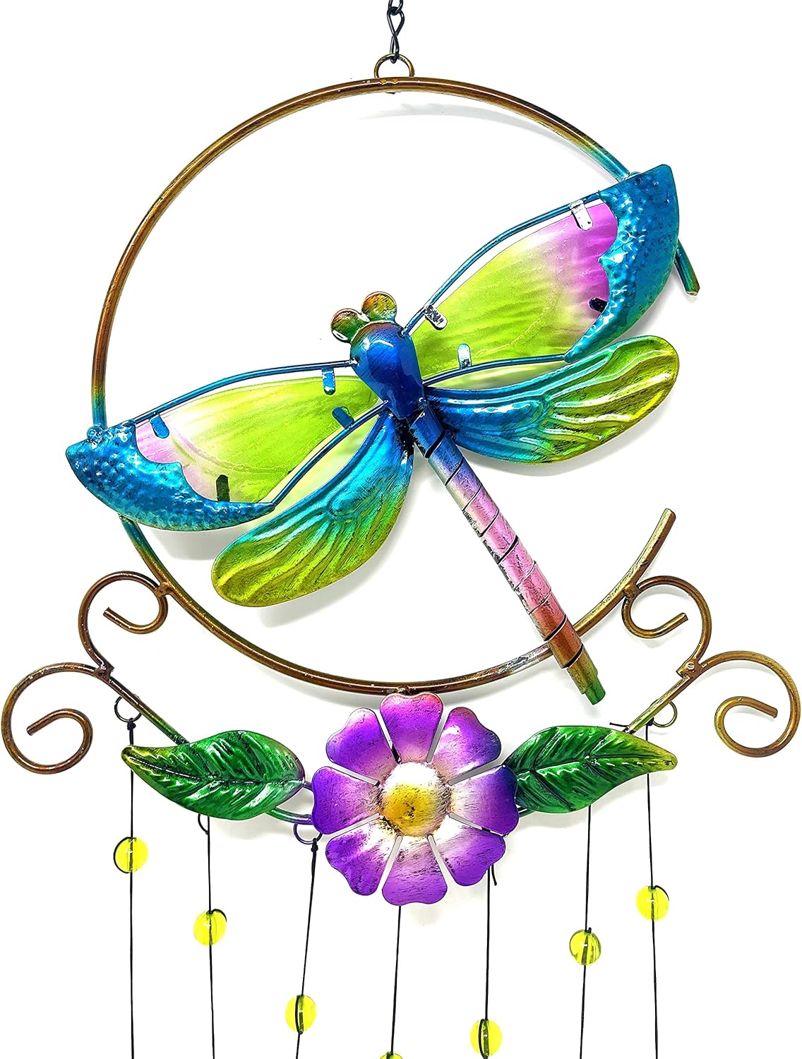 Unique Beautiful Dragonfly w/Colored Glass Wind Chimess