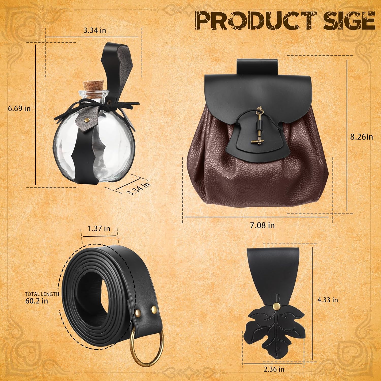 Renaissance Accessories Medieval Viking Belt Pouch Potion Bottle Bag Leather Skirt Hikes for Halloween Festival Cosplay - Image 3