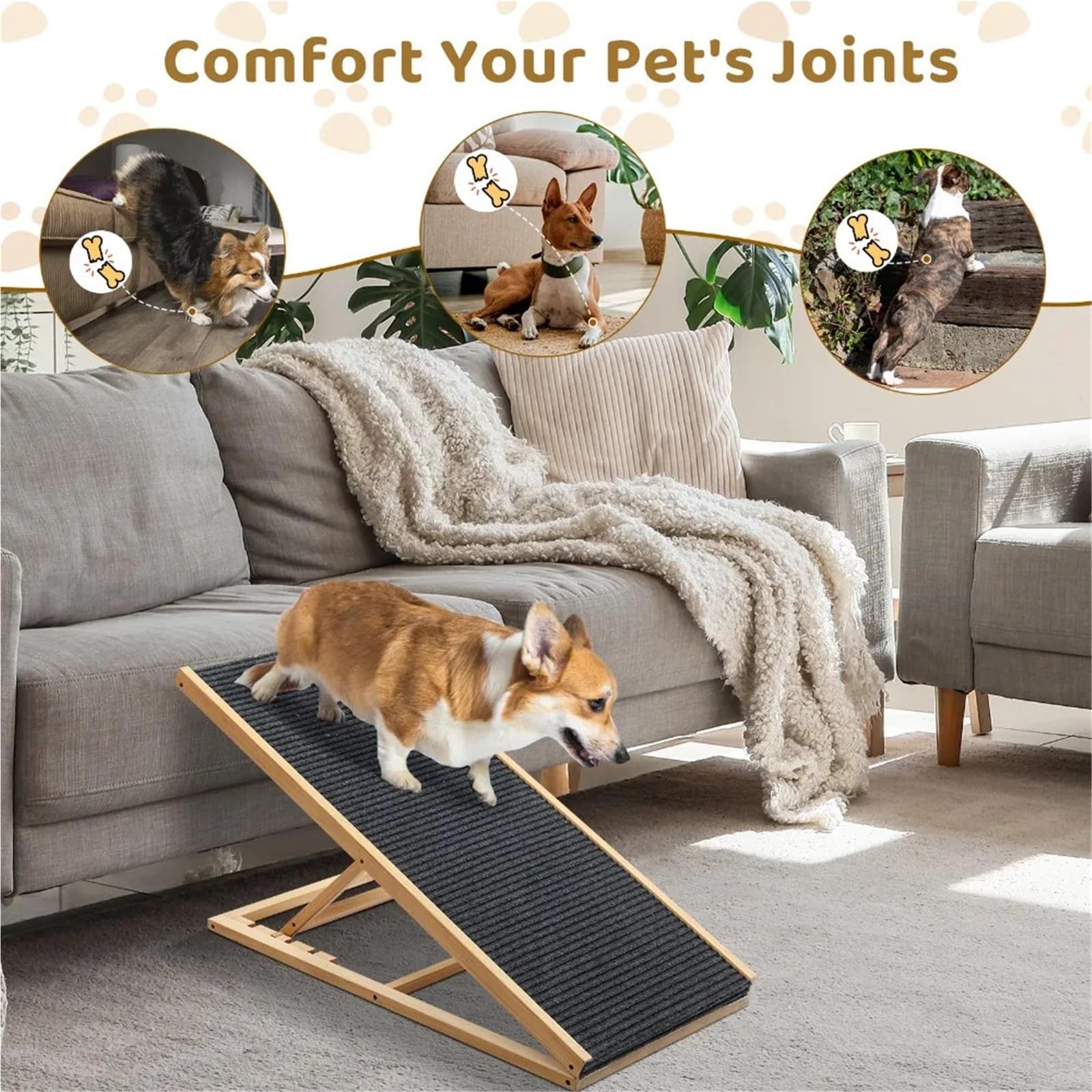 Escaleras Plegables con rampa for Perros con Altura Ajustable, inclinación de 39° for Perros pequeños y Grandes for Subir al sofá Cama, sofá y Coche(70cm)