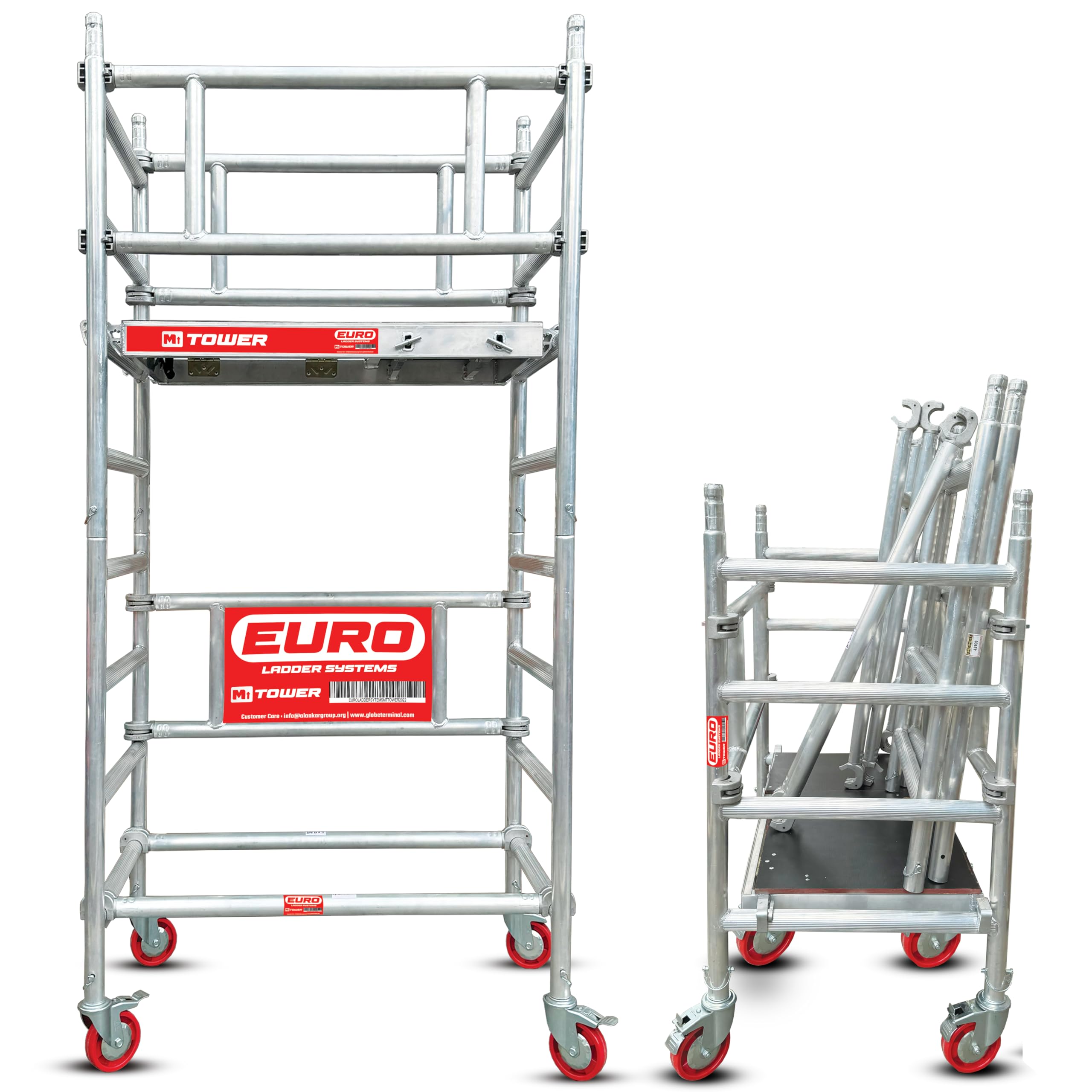EuroLadderSystems Euro MT tower Aluminium Scaffolding Ladder with lockable wheels - Platform with trapdoor - Height 8.2ft total - 6ft Platform -12ft reachable - adjustable platform - modular -Model 2M