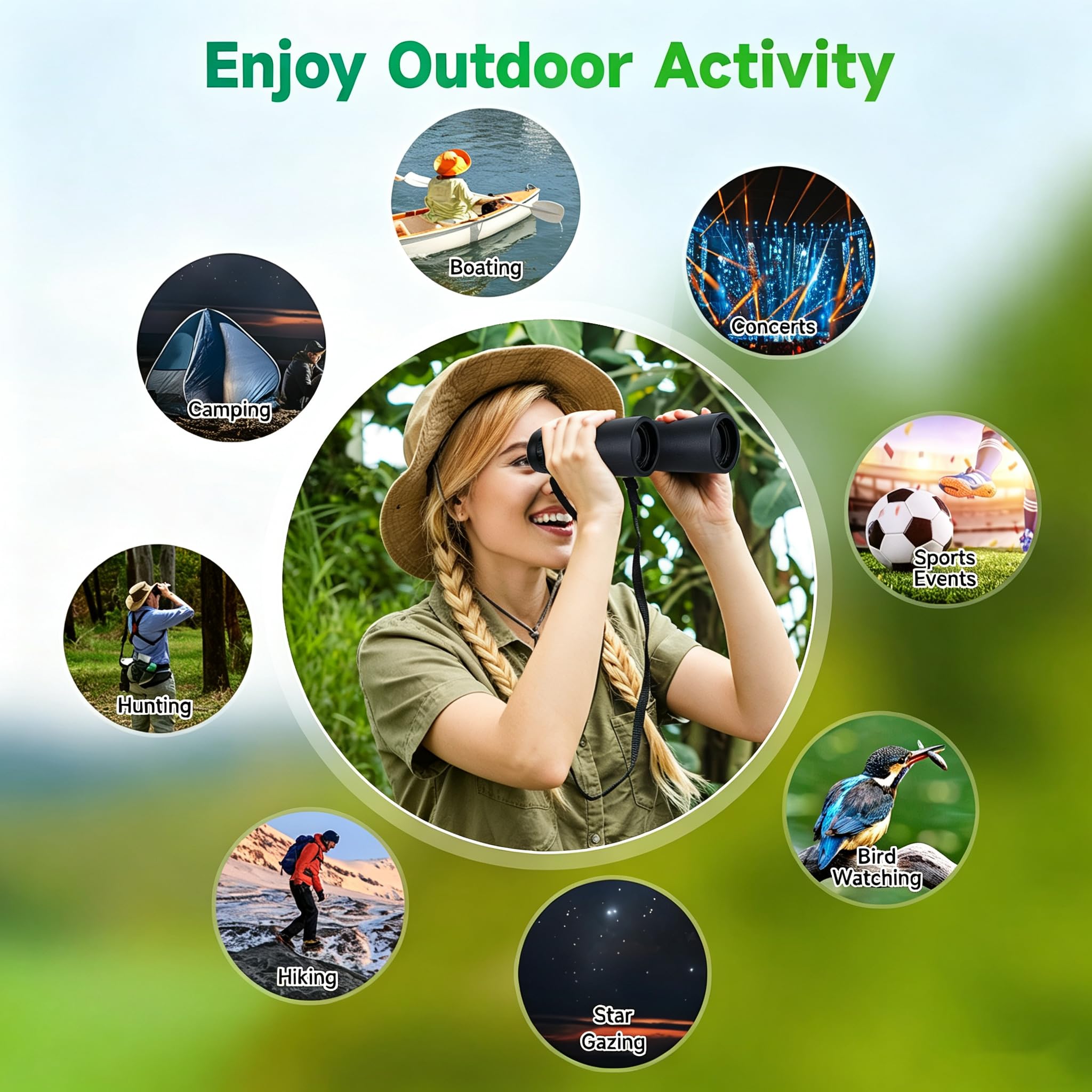 Binocolo Ecokra HD 12x42 per adulti, alta potenza, super luminoso, impermeabile, perfetto per bird watching, caccia, osservazione delle stelle