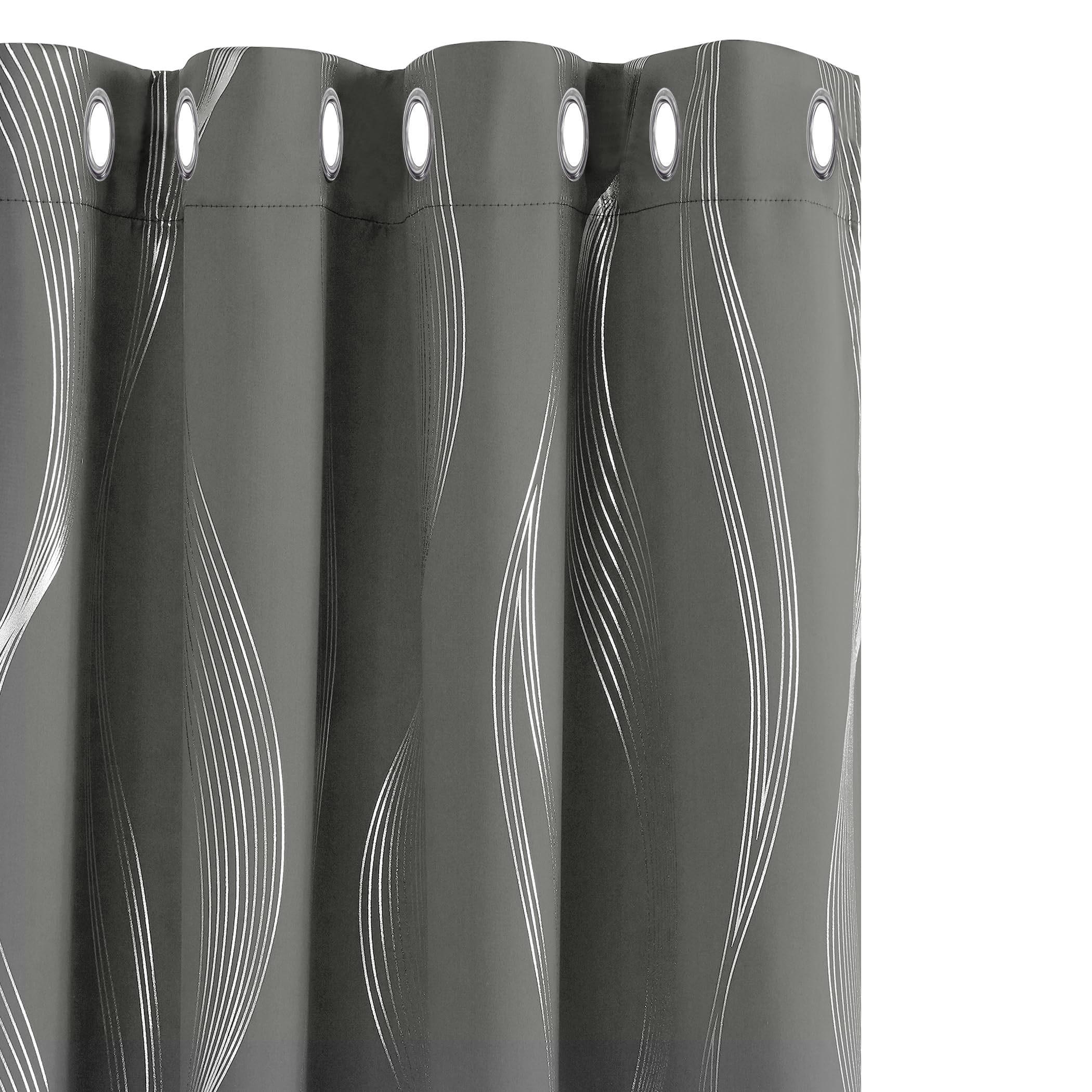 Deconovo Grey Curtains 46 x 54 Inch Foil Printed Wave Line Room Darkening Curtains Thermal Insulated Energy Saving Super Soft Eyelet Blackout Curtains for Bedroom Light Grey 2 Panels — view 47