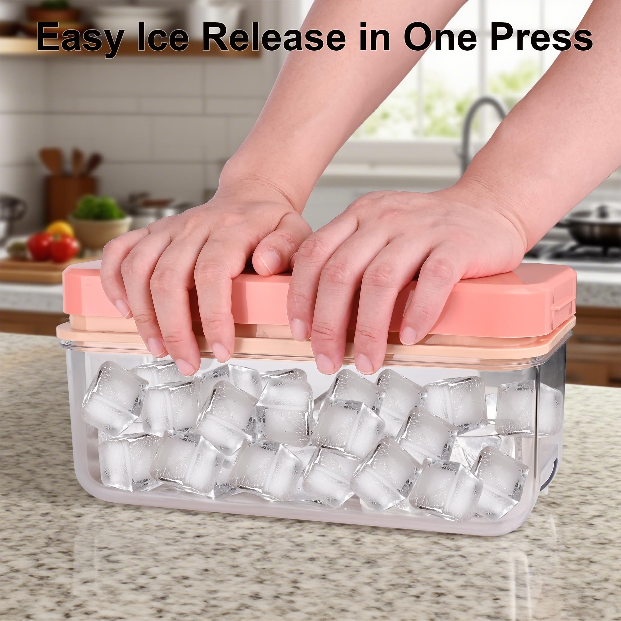 Ice Cube Tray with Lid and Bin, BPA Free Ice Maker for Freezer - 64 Grids Layerable Ice Cube Molds with Scoop & Container - Easy Release Ice Tray for Drinks, Cocktails, Whiskey, Mini Ice Cube Maker - Image 2