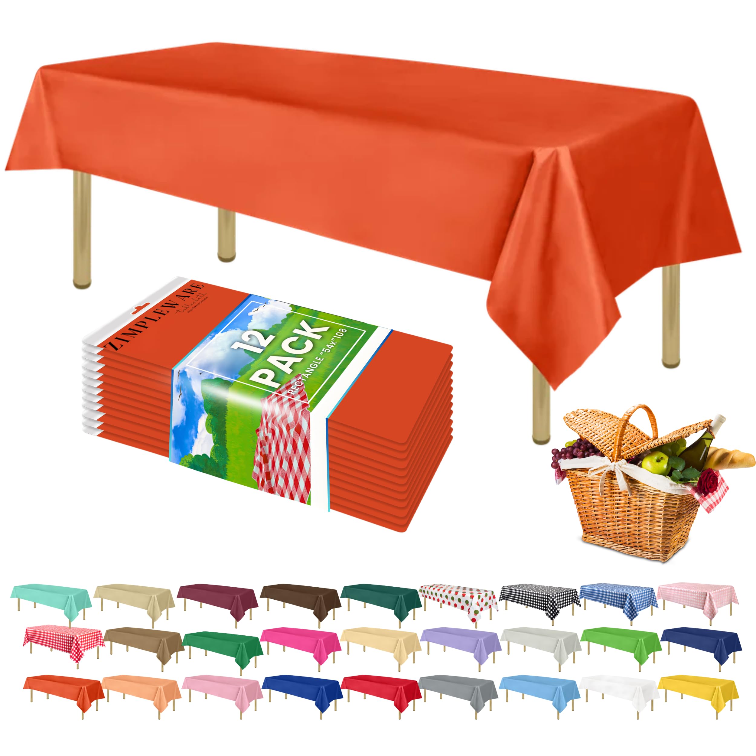 ZIMPLEWARE, tovaglia standard usa e getta, in plastica, 12 pezzi, 12 cm x 300 cm, colore: arancione