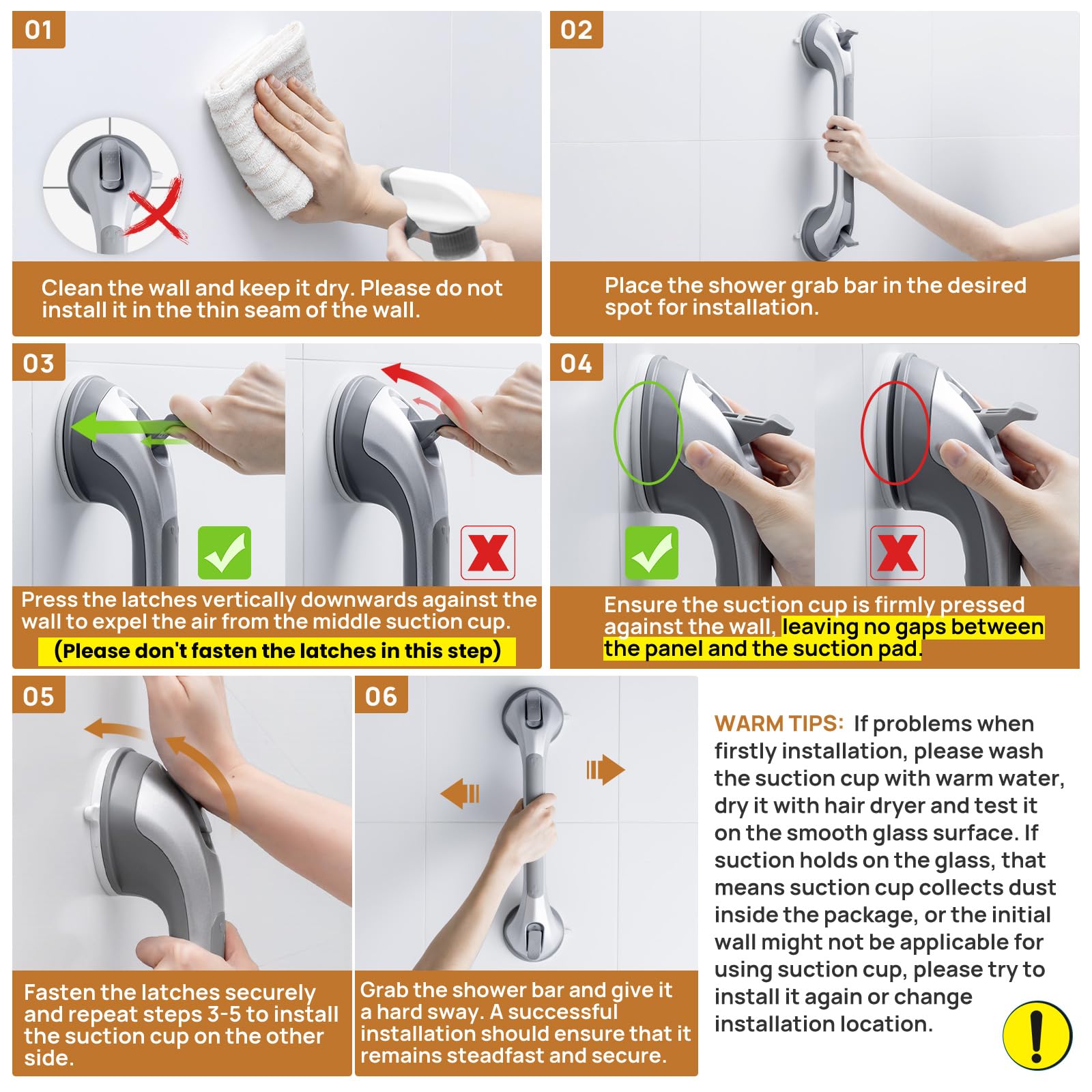 LEVERLOC Lot de 2 barres d'appui pour douche, poignées de douche à ventouse