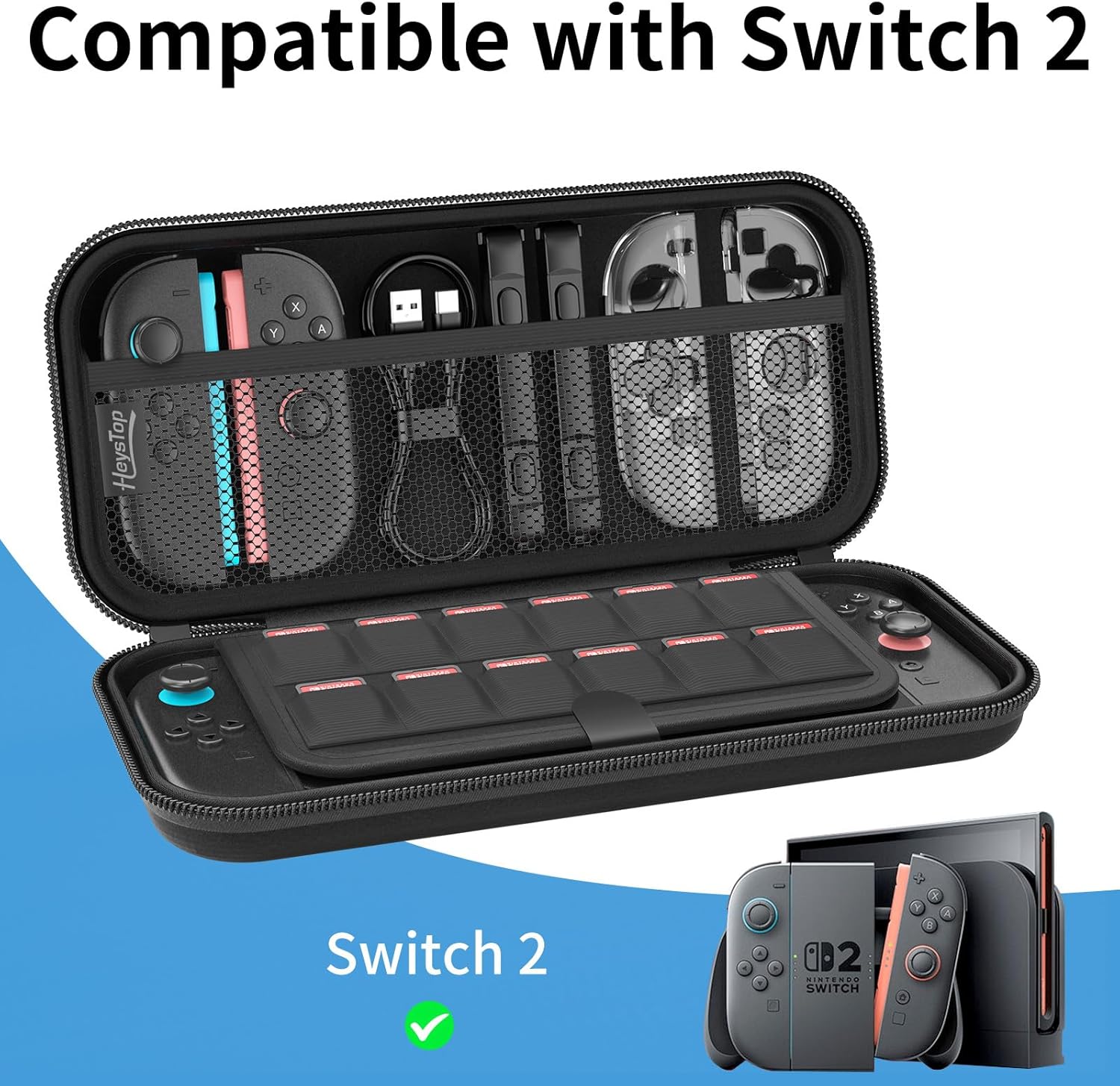 HEYSTOP Switch 2 Case for Nintendo Switch 2 Console & Accessories, Switch 2 Carrying Case with 12 Game Card Slots, Portable Hard Shell Pouch Carrying Travel Game Bag for Switch 2 Accessories - Image 9