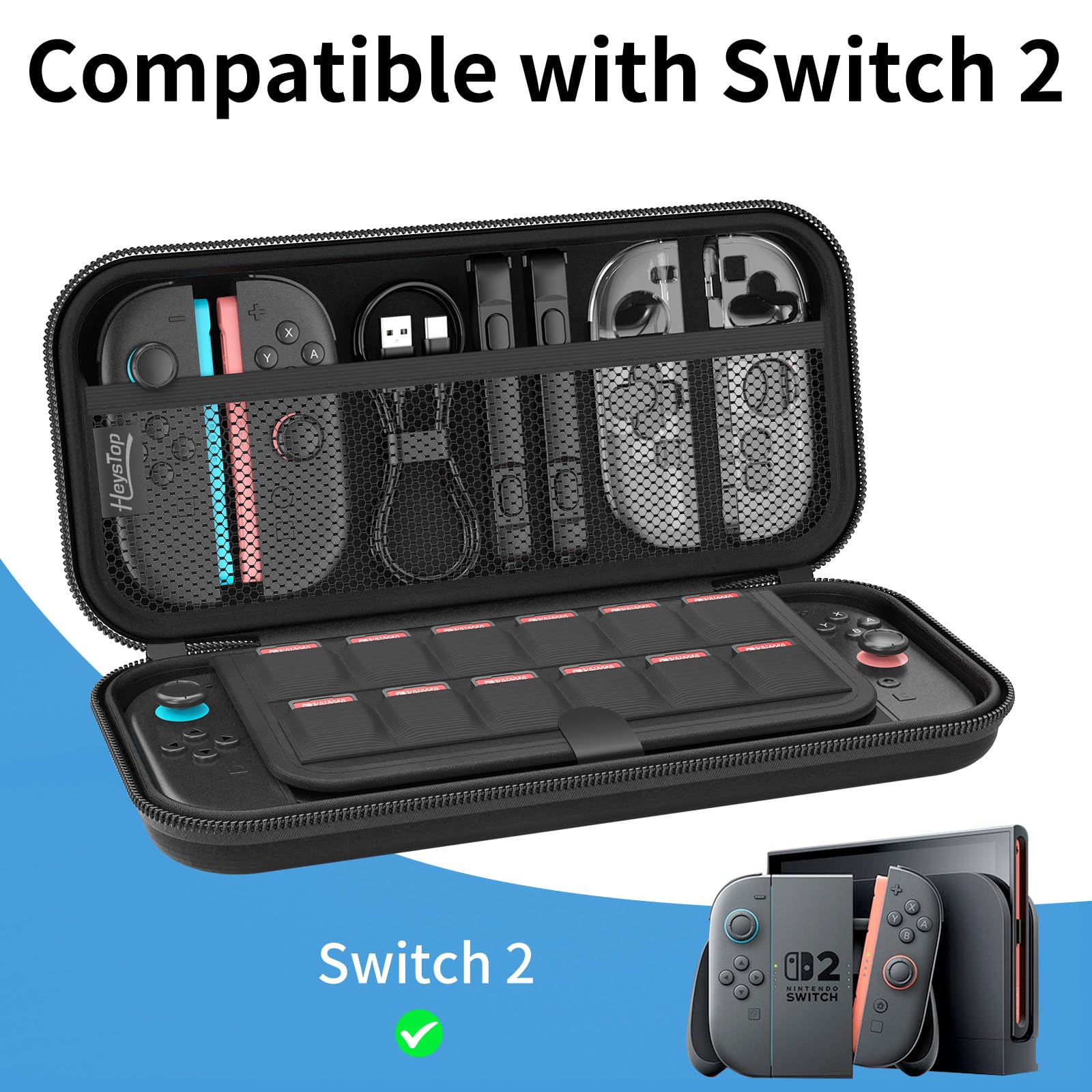 HEYSTOP [48 pezzi] Custodia per Nintendo Switch 2 Accessori 2025 Ultimo Modello Custodia Protettiva Rigida Custodia da Viaggio Portatile Custodia per Switch 2 con Interno Morbido e Tasca a Rete