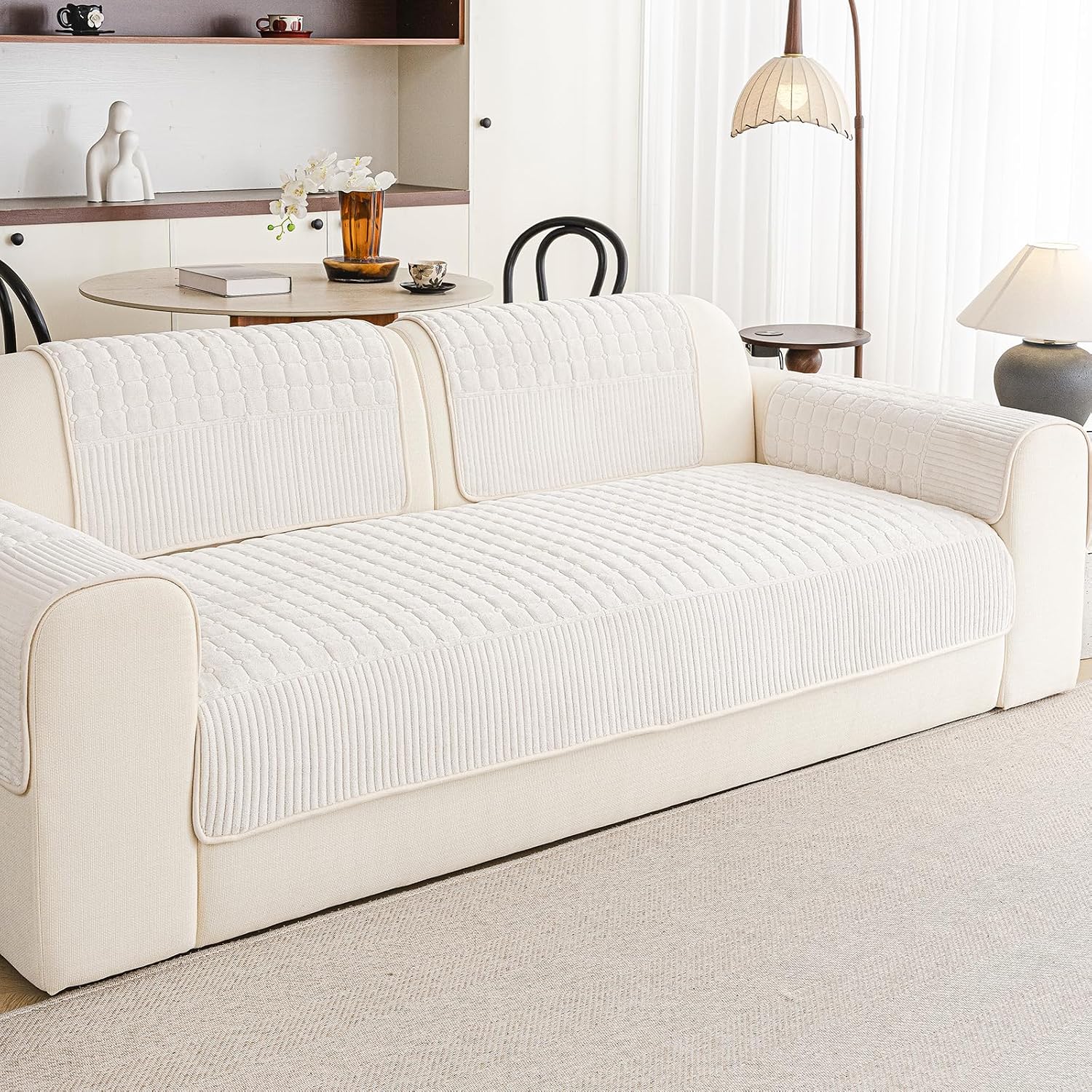 Sectional Velvet Couch Covers, Sofa Covers Washable for 3 Cushion Couchs, Pet Couch Cover for Sofas, Funny Fuzzy Sofa Cover for Pets Washable, Sofas Slipcovers for Living Room(1PC,White,35.4"x83")