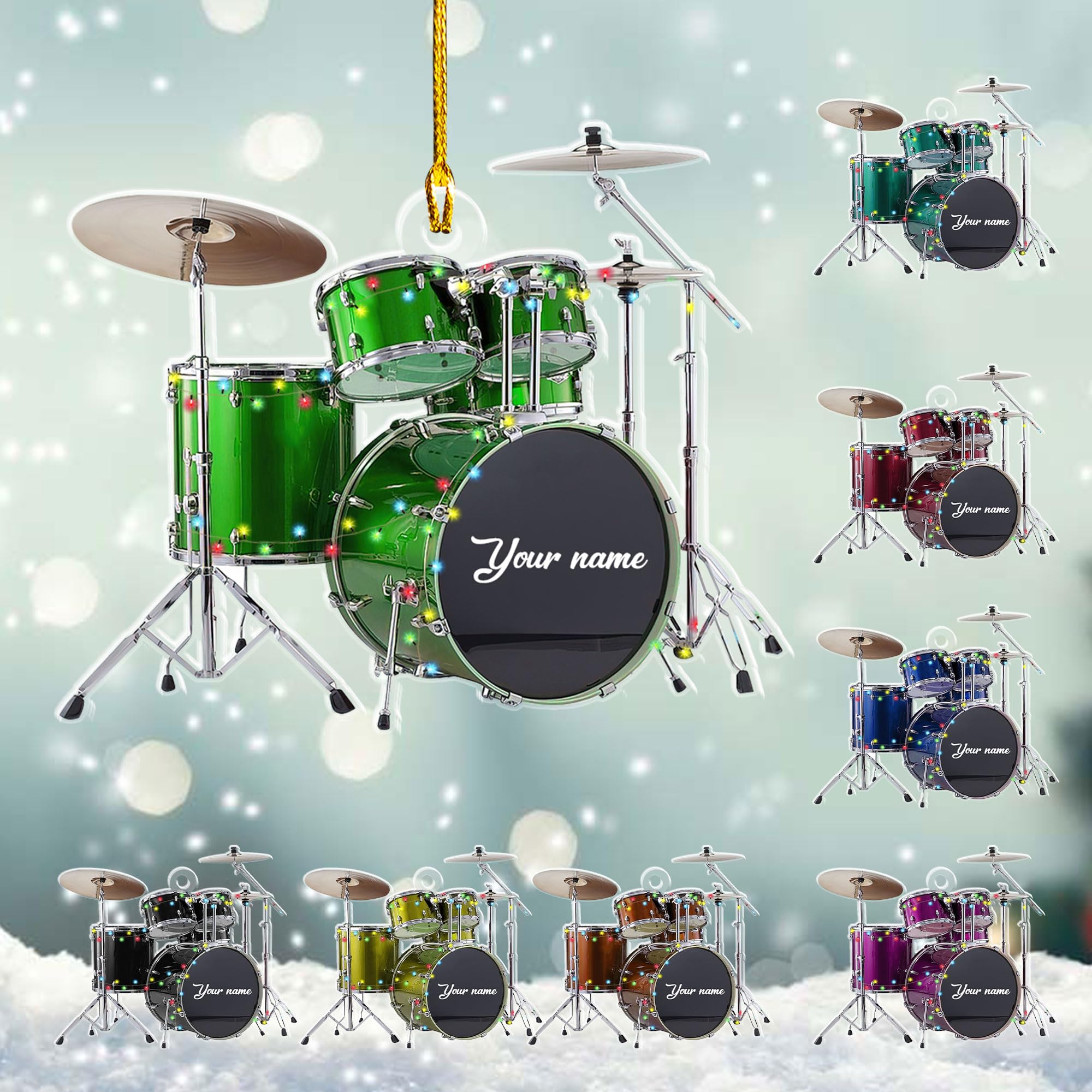 Podagree Personalized Drum Set Ornament for Christmas 2023 - Customized Drummer Playing Instrument Xmas Decoration With Custom Name and Year (DR15)