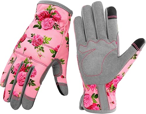 Guantes de jardinería de cuero para mujer, elastano flexible y transpirable, guantes de jardinería a prueba de espinas para patio, regalos de jardín