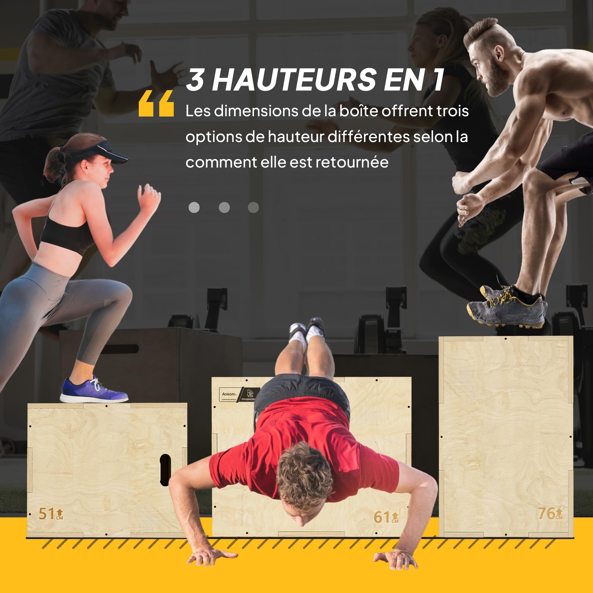 HOMCOM Box jump pliométrie 3 en 1 - Collaboration Aosom.fr x FFHandball - appareil boîte à saut musculation fitness & crossfit plyobox pour box training