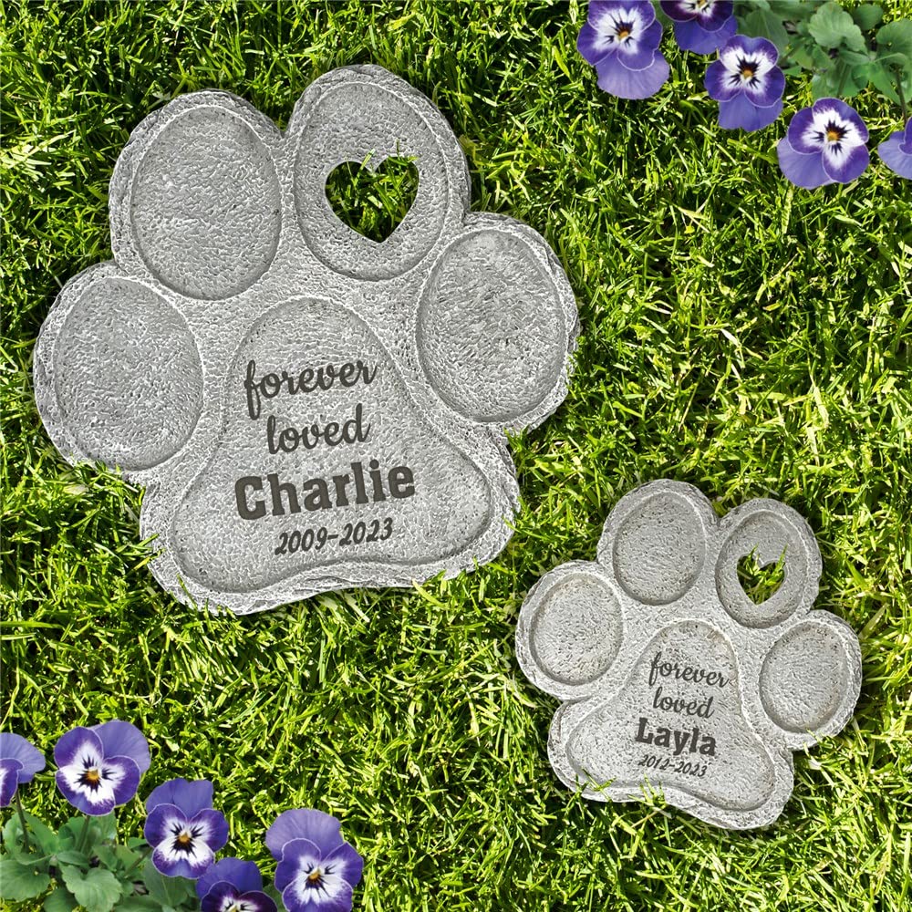 GiftsForYouNow Engraved Forever Loved Paw Print Stone, Personalized Pet Memorial Garden Stone for Dogs, Large, 12