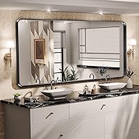 Vista 19 de Hasipu Espejo de baño LED con luces de 40 x 26 pulgadas, espejo de luz con marco de metal negro para tocador, antiniebla, regulable, 3