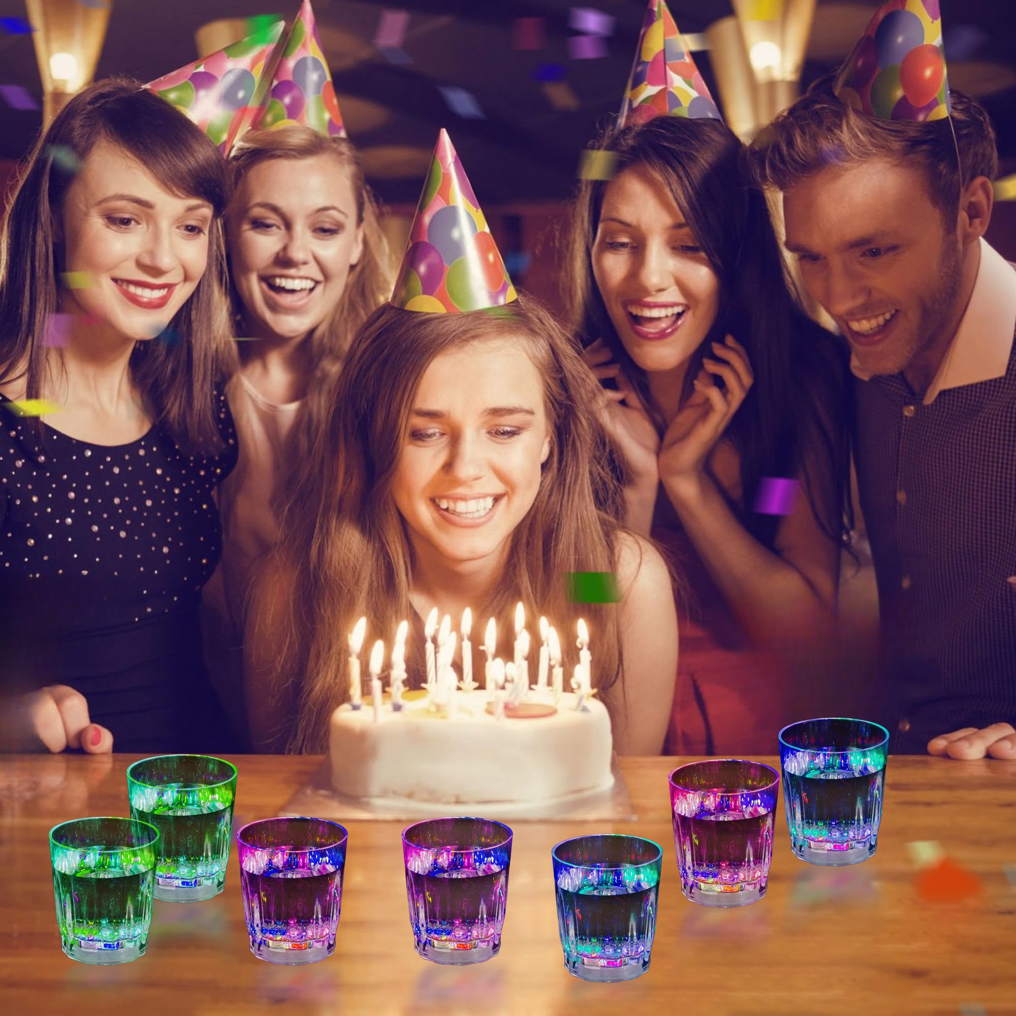 Lot de 48 verres à shot lumineux à DEL pour adultes - Verres à shot phosphorescents pour fête d'anniversaire, Noël, Halloween, bar, Pâques