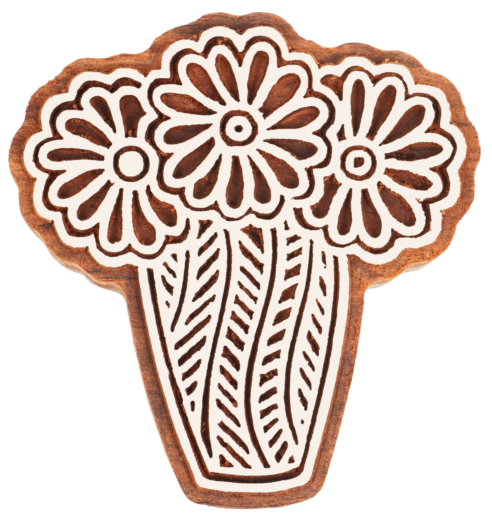 IBA Indianbeautifulart Textile Printing Block Flower Vase Hand Carved Wooden Stamp Wood Block Printing Textile Stamps for Fabric/Pottery Blocks- 4 Inch