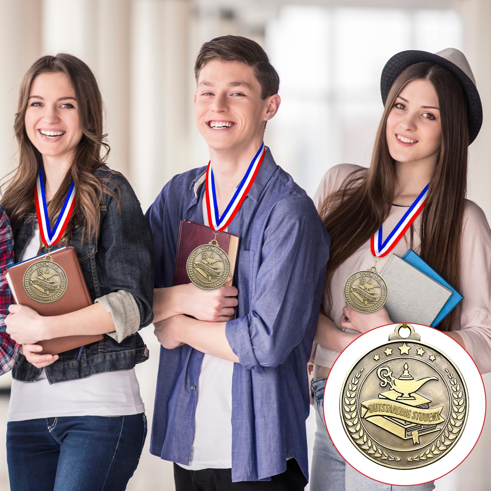 Quelay 30 medallas de premio de 2 pulgadas, medallas de oro a granel con cintas para el cuello, trofeo de metal, regalo para torneos, competiciones, fiestas, niños y adultos (estudiante excepcional)