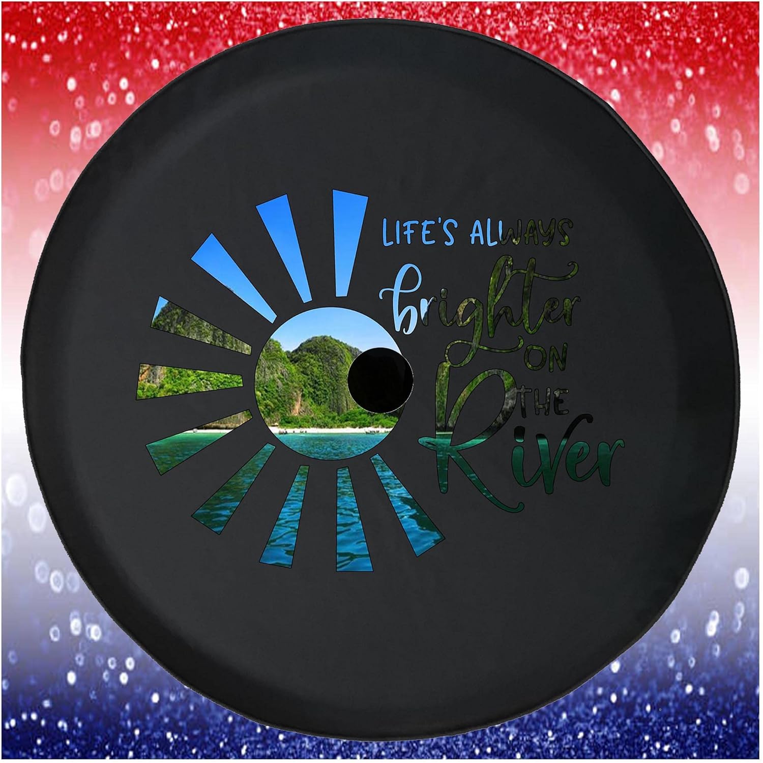 Spare Tire Cover Life Brighter River Sun Outdoors Black Accessories for Trailers Trucks SUVs RV Campers 35 Inch