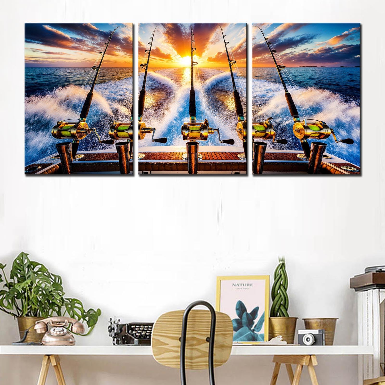 5 fishing pole Canvas Wall Art Row of Five Rod and Reel Pictures Blue Seascape Paintings for Living Room Giclee Fishing Tackle Artwork HD Prints Modern Home Decor Framed Stretched Ready to Hang(60''Wx28''H) Default Category/Baits/Buzzbaits Electronic Fish Shaped Bait, strength and blank responsiveness Model:150XH Right Hand 8.1:1
