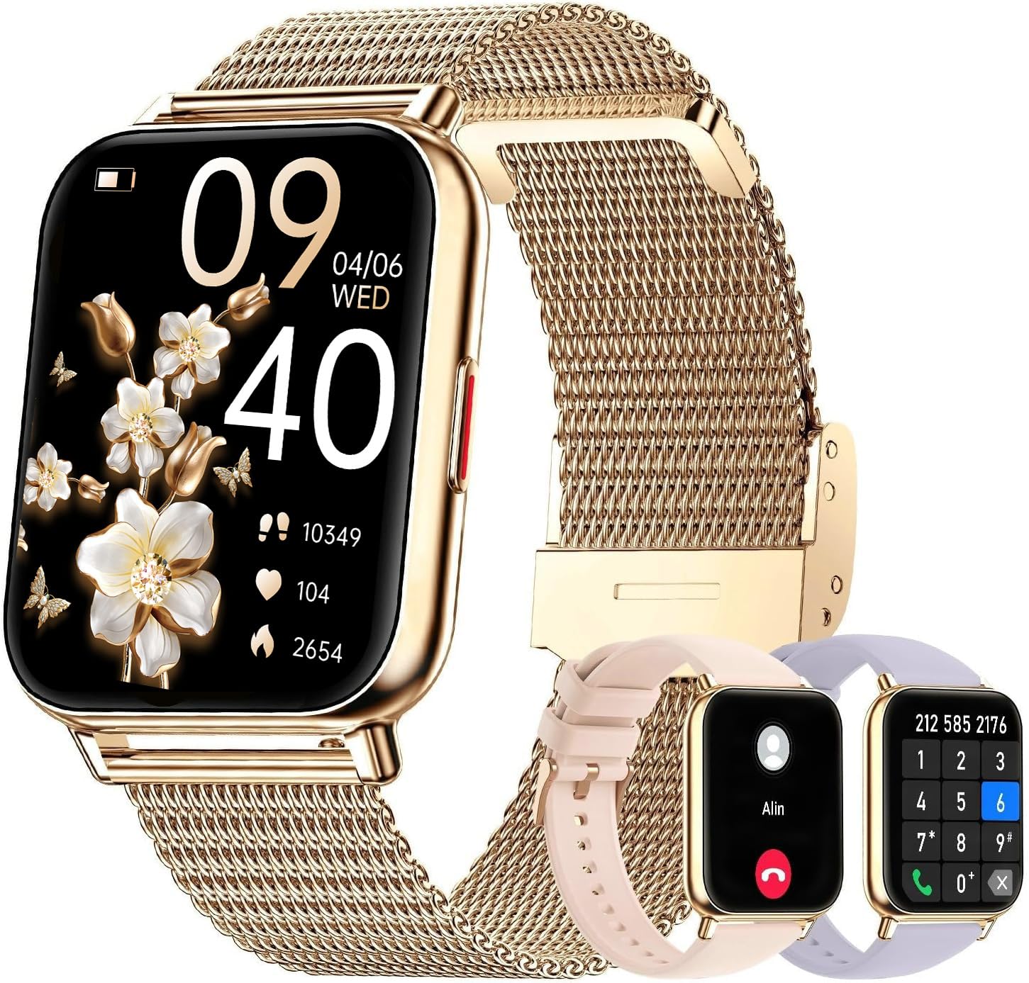 Reloj Inteligente Mujer, 1.85" HD Smartwatch con Llamadas Bluetooth, 120+ Deportivos Modos Smart Watch con Podómetro/Pulsómetro/Sueño, IP68 Pulsera Actividad para Android iOS,Oro Rosa