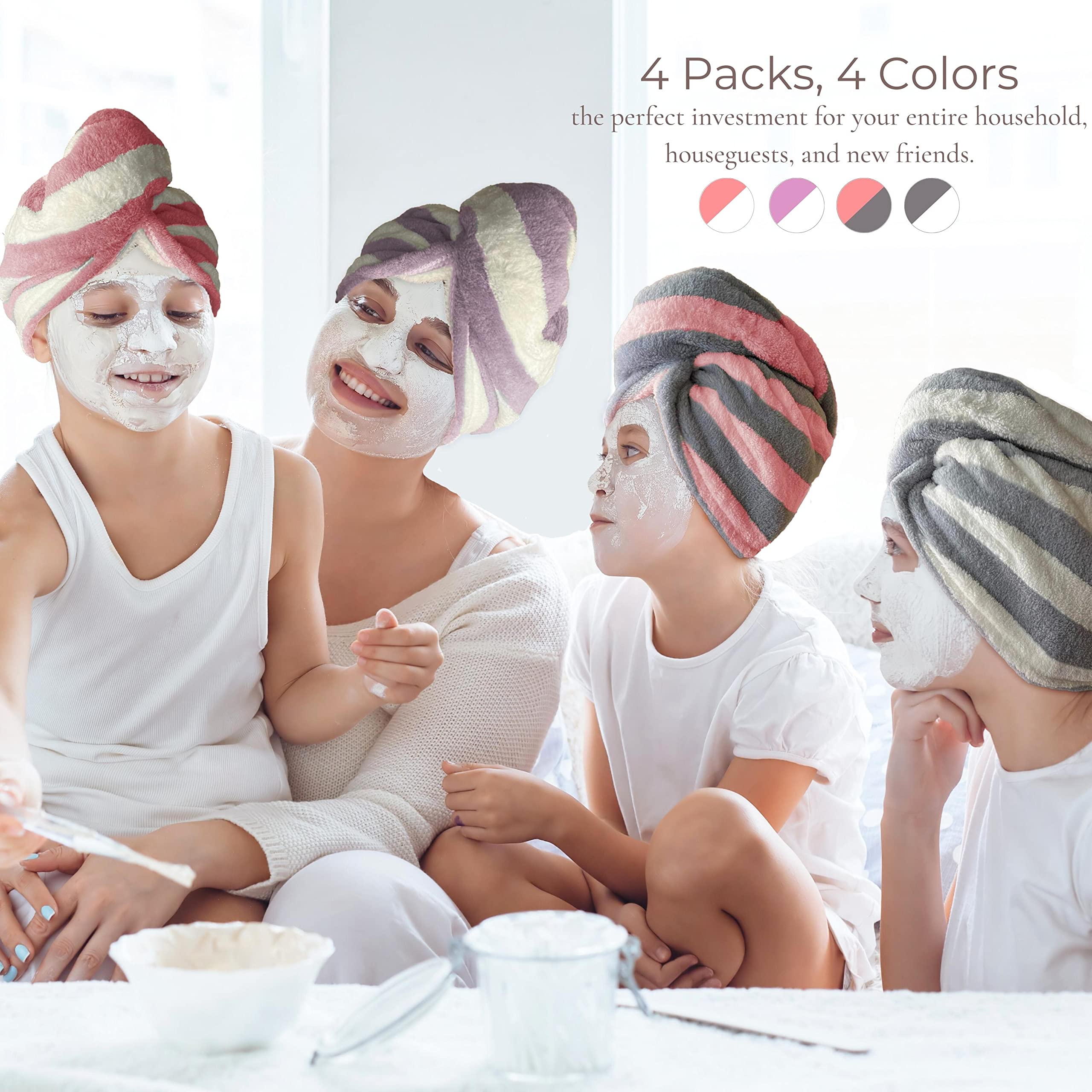 MilesParker ręcznik do włosów z mikrofibry dla kobiet | 4 sztuki | 25 cm x 66 cm bardzo chłonny szybkoschnący turban do suszenia kręconych długich grubych włosów, zapobiegający puszeniu się