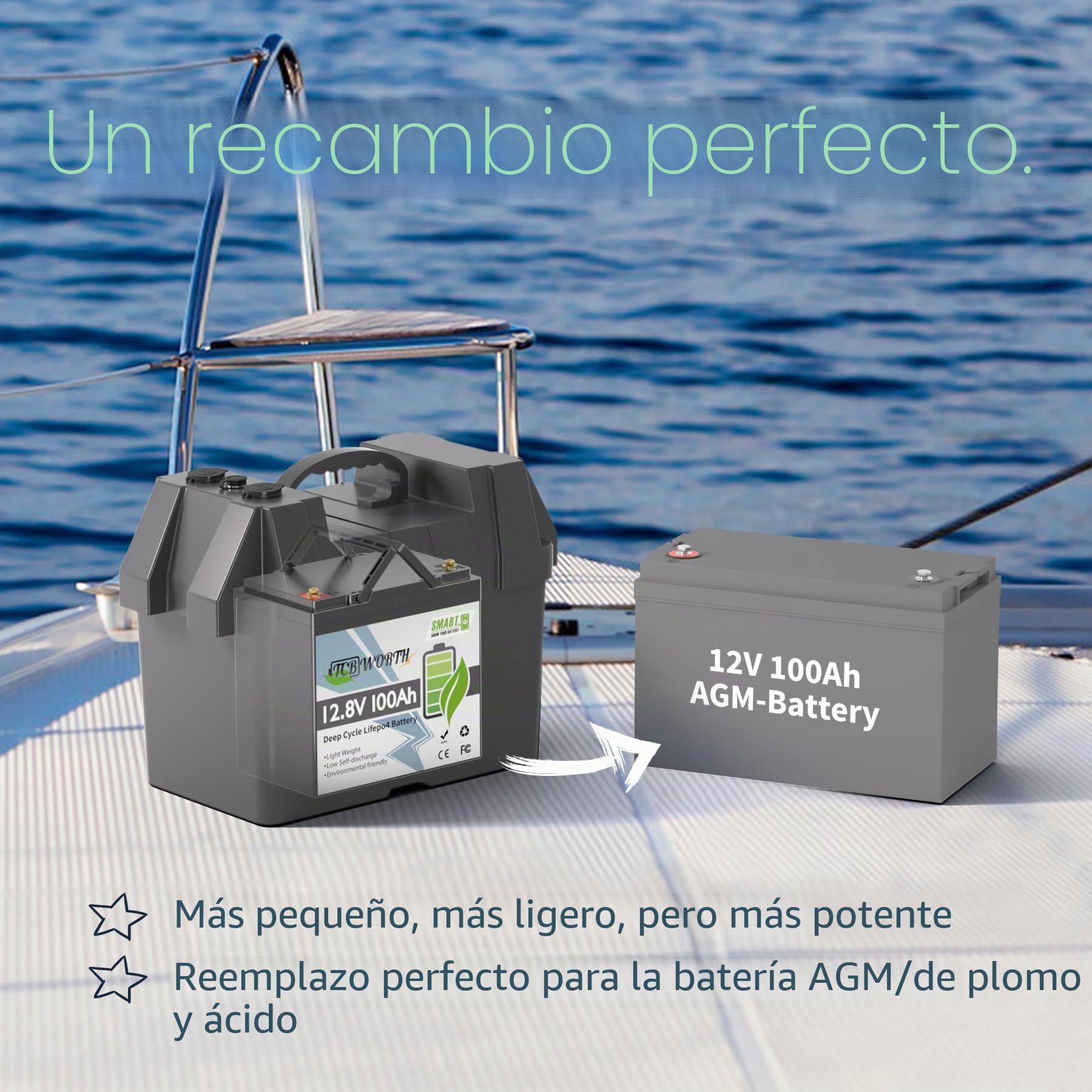 TCBWORTH Bateria Litio 12V 100Ah Bluetooth Batería LiFePO4, 15000+ Ciclo Profundo, Protección Contra Bajas Temperaturas, para Autocaravana, Sistema Placa Solar, Barco, Hogar, Kit Solar, Camping