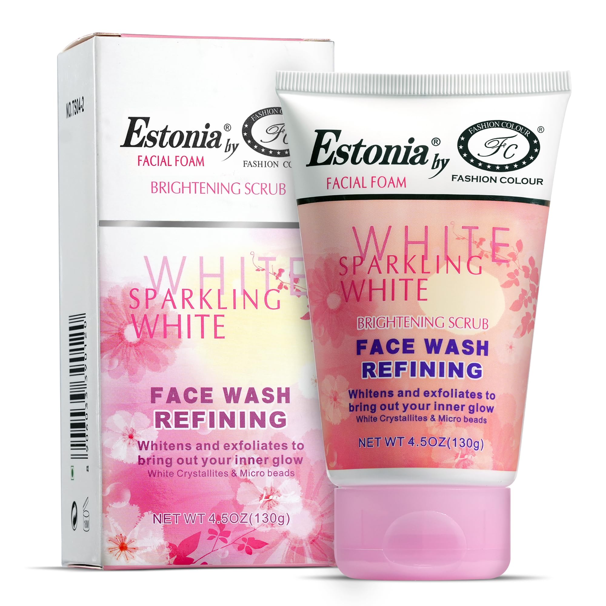 ESTONIA BY FASHION COLOUR Refinig Face Wash With White Crystallites and Micro Beads | Skin Brightening & Whitening Facewash | Face Wash for Glowing Skin | Foaming Facewash for Uneven Skin Tone | All Skin Types | (130g)