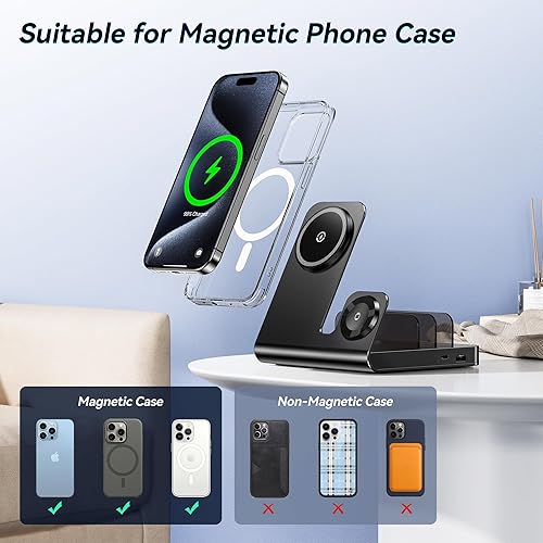 Miniatura 6 de WHJ Estación de carga inalámbrica 5 en 1 para múltiples dispositivos Apple - Soporte de cargador inalámbrico Mag-Safe, cargador rápido magnético de