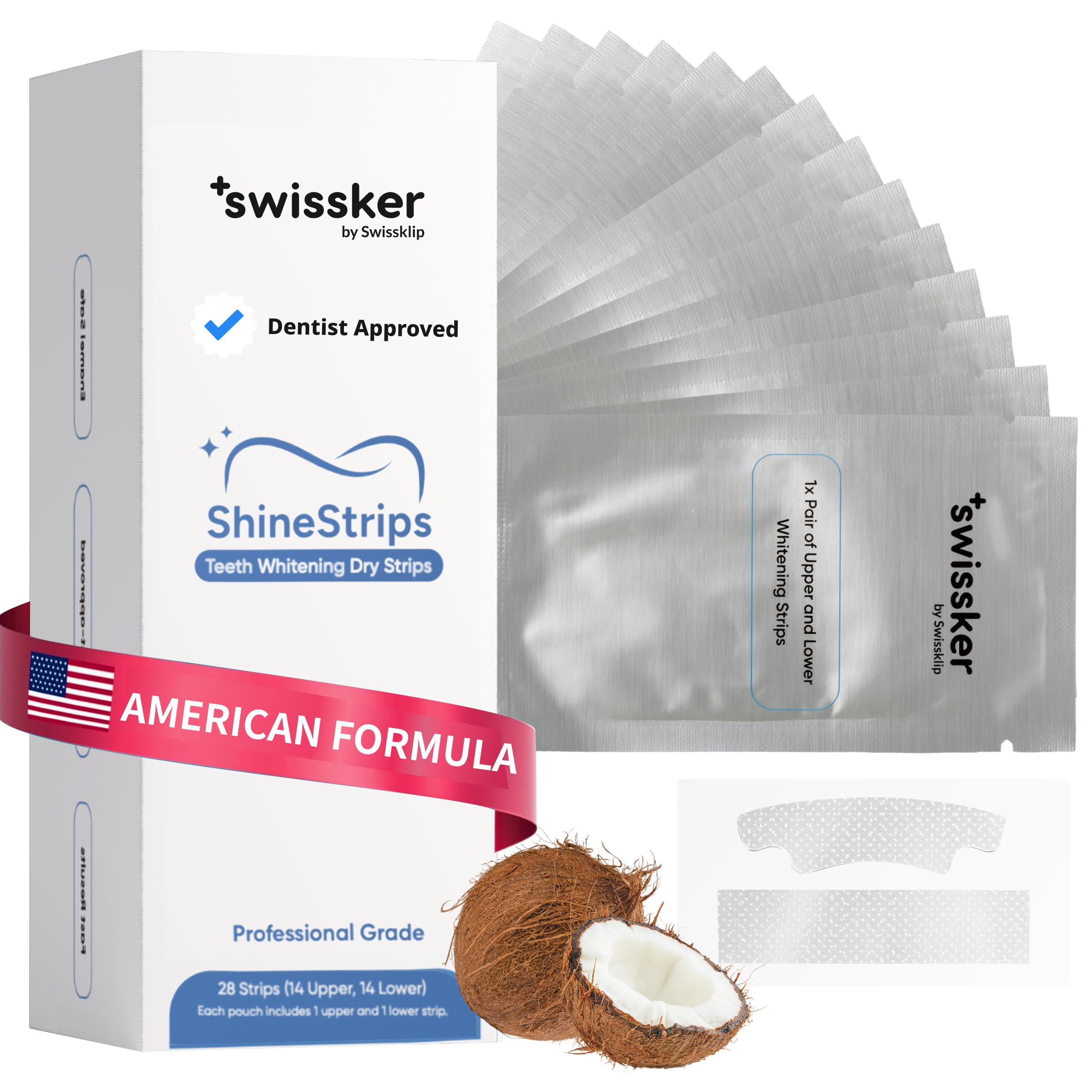 Swissker by Swissklip ShineStrips Teeth Whitening Strips Enamel Safe Dentist Formulated Visible Results in 2 3 Treatments 28