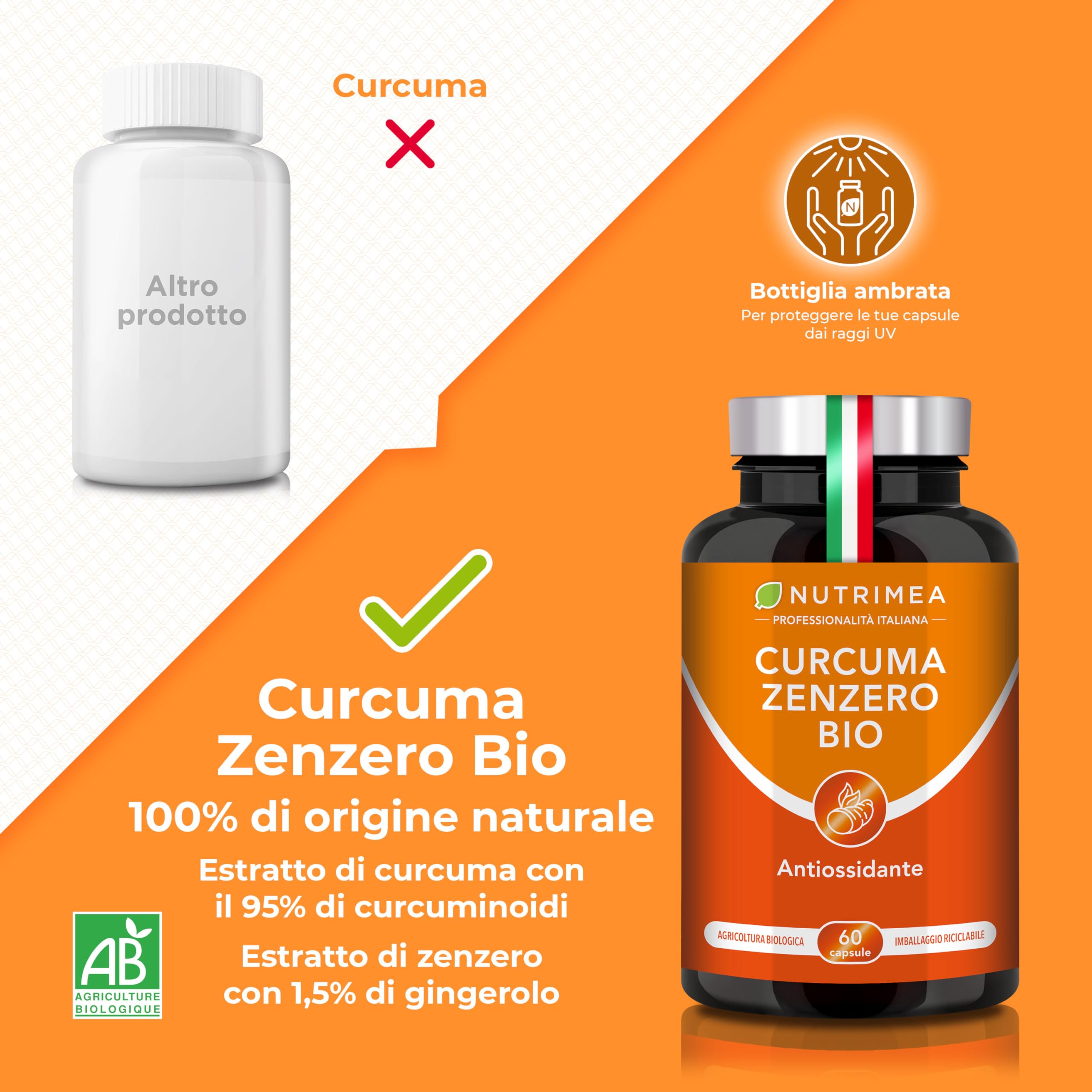 Curcuma Zenzero BIOLOGICO | 100% Naturale | Concentrato di Curcumina | Complesso Antinfiammatorio e Antiossidante | Nutrimea