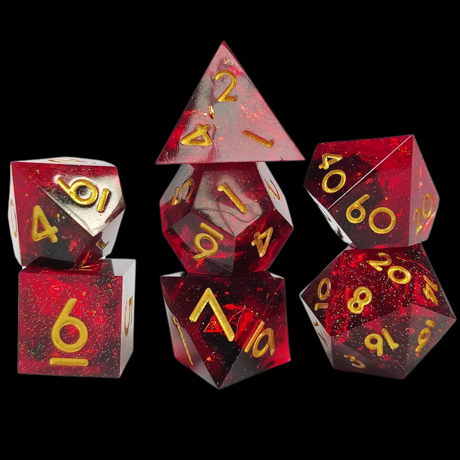 FOXBITE Sharpe Dice 7 DND Dice Sets Polyhedral Teal Swirl Black with Sequins Inside with Gorgeous Box Case for DND Dungeons and Dragons (Teal Swirl Black with Sequins) (Genie)