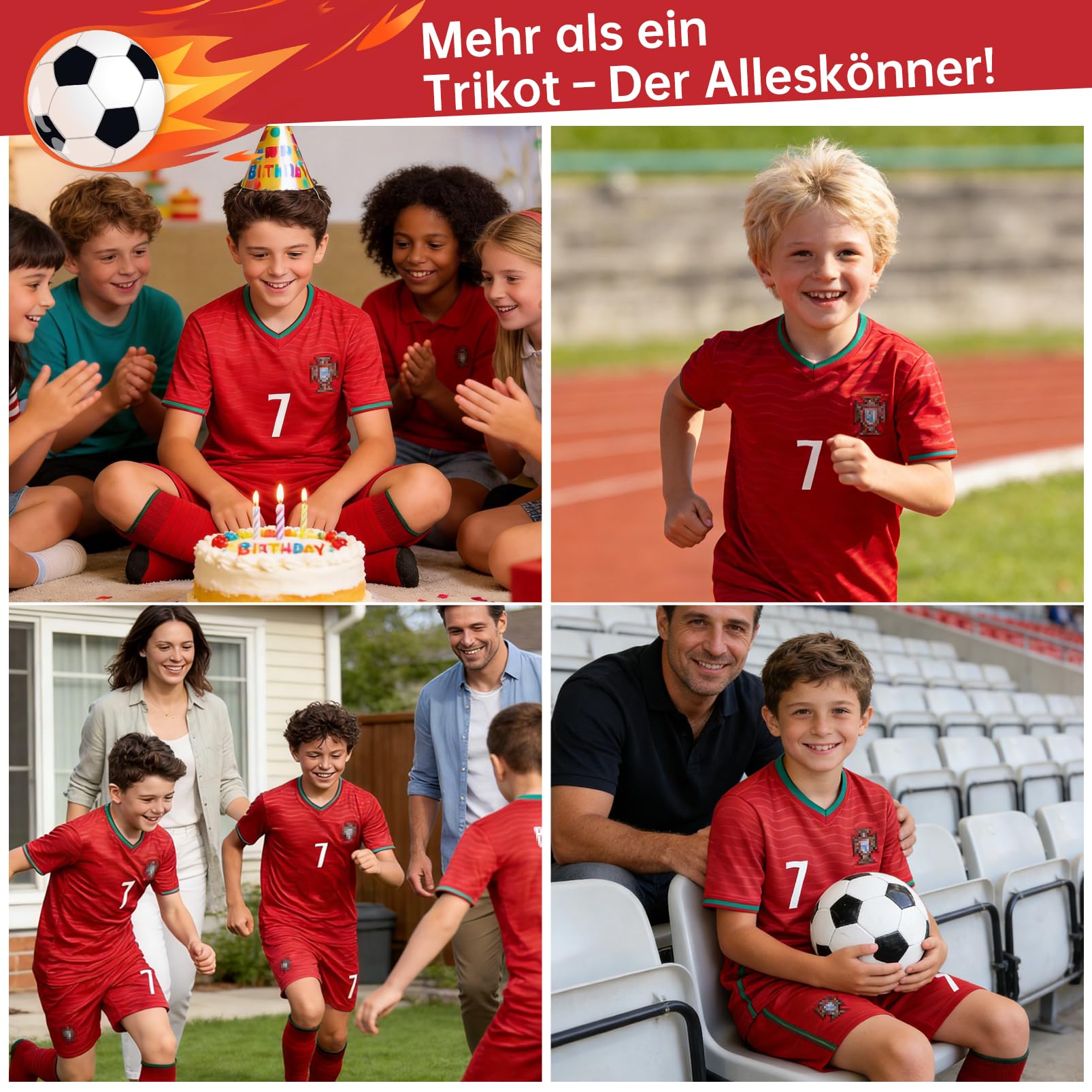 Ensemble maillot de football enfant numéro 7 respirant séchage rapide short manches courtes rouge