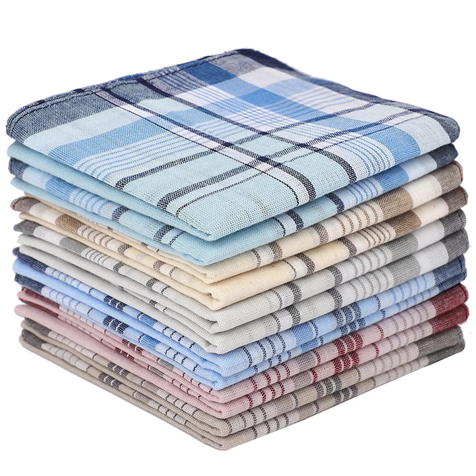 12 pañuelos a cuadros de algodón puro for hombre
