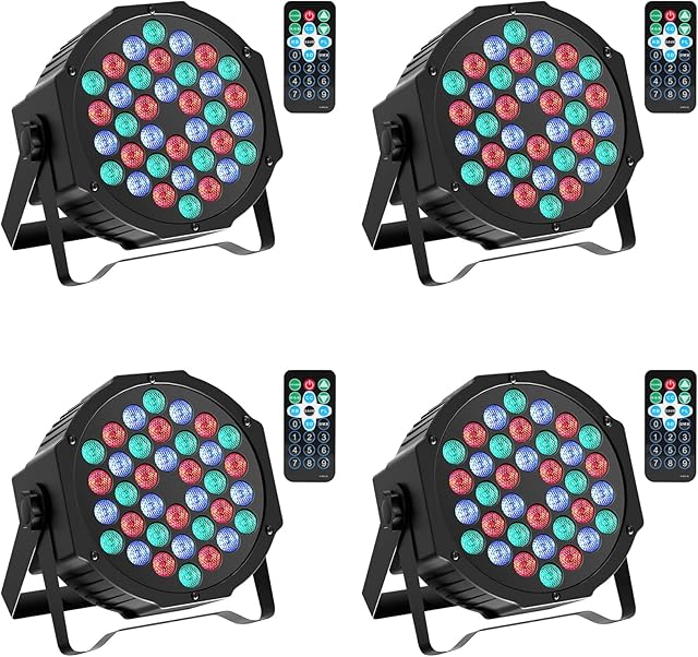 Stage Lights, RGB 36 LEDs Disco Lights Par Light Sound Activated DMX with Remote Control Lamp for Party, Bar, Stage, Christmas, Halloween, Wedding (4 Pack)