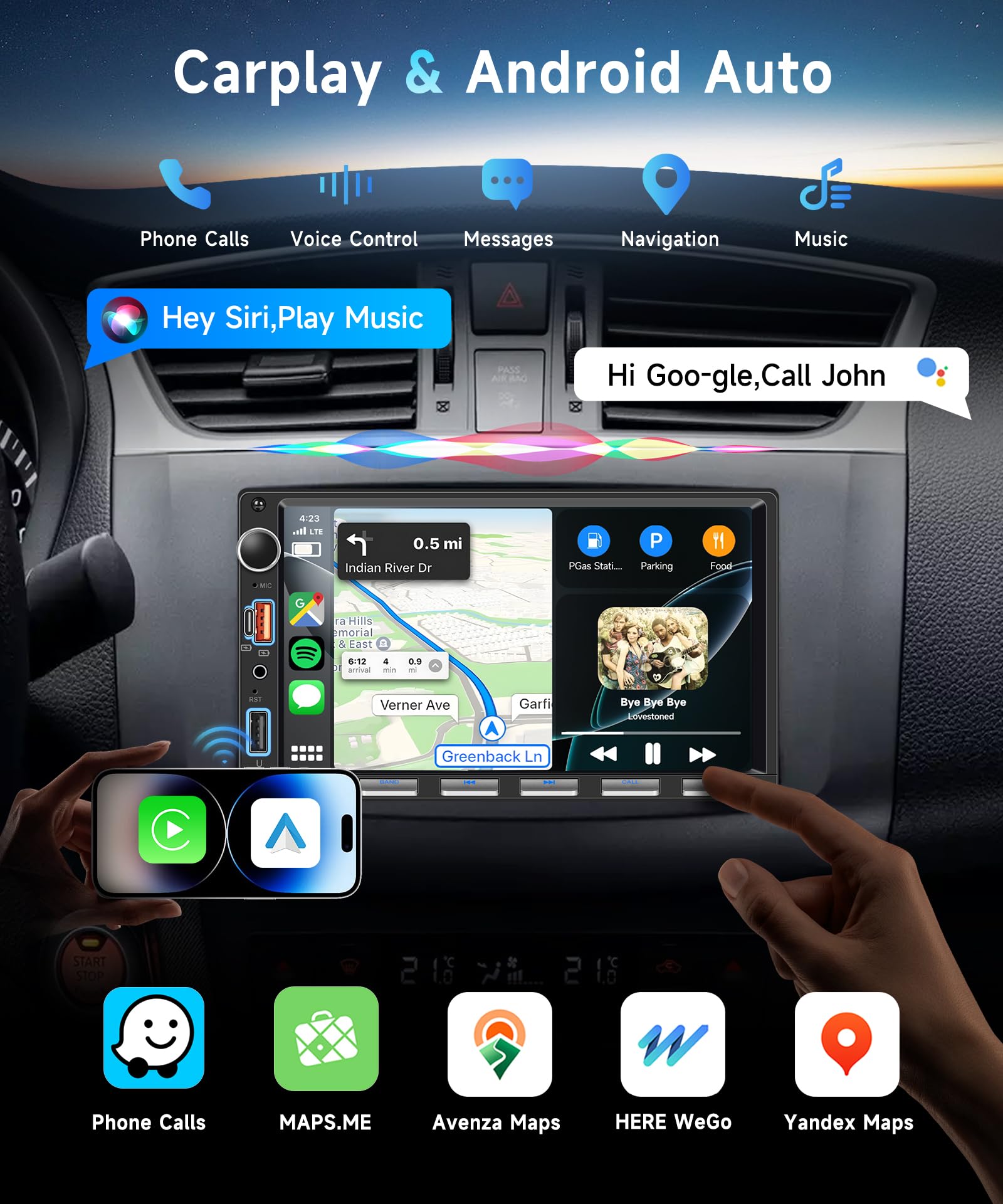 VECHTEL 7" Autoradio 2 Din con carplay wireless Android Auto,radio FM con Blurtooth,navi GPS,2 USB/SD/AUX, video online,Mirror Link,auto touchscreen IPS con telecamera di retromarcia/tasti pianoforte