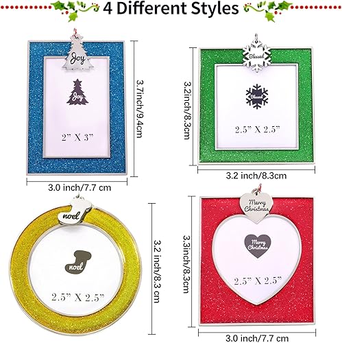 Miniatura 2 de Fovths 4 piezas de marcos de fotos de Navidad, regalos de Navidad, colgante de marco de fotos con árbol de Navidad, copo de nieve, corazón amoroso y
