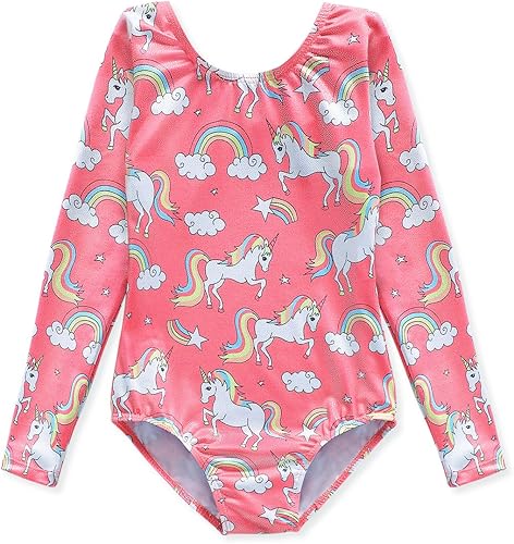 HOZIY Gymnastics Leotards for Girls Unicorn Pink Purple Sparkly Dancewear Activewear Quick Dry