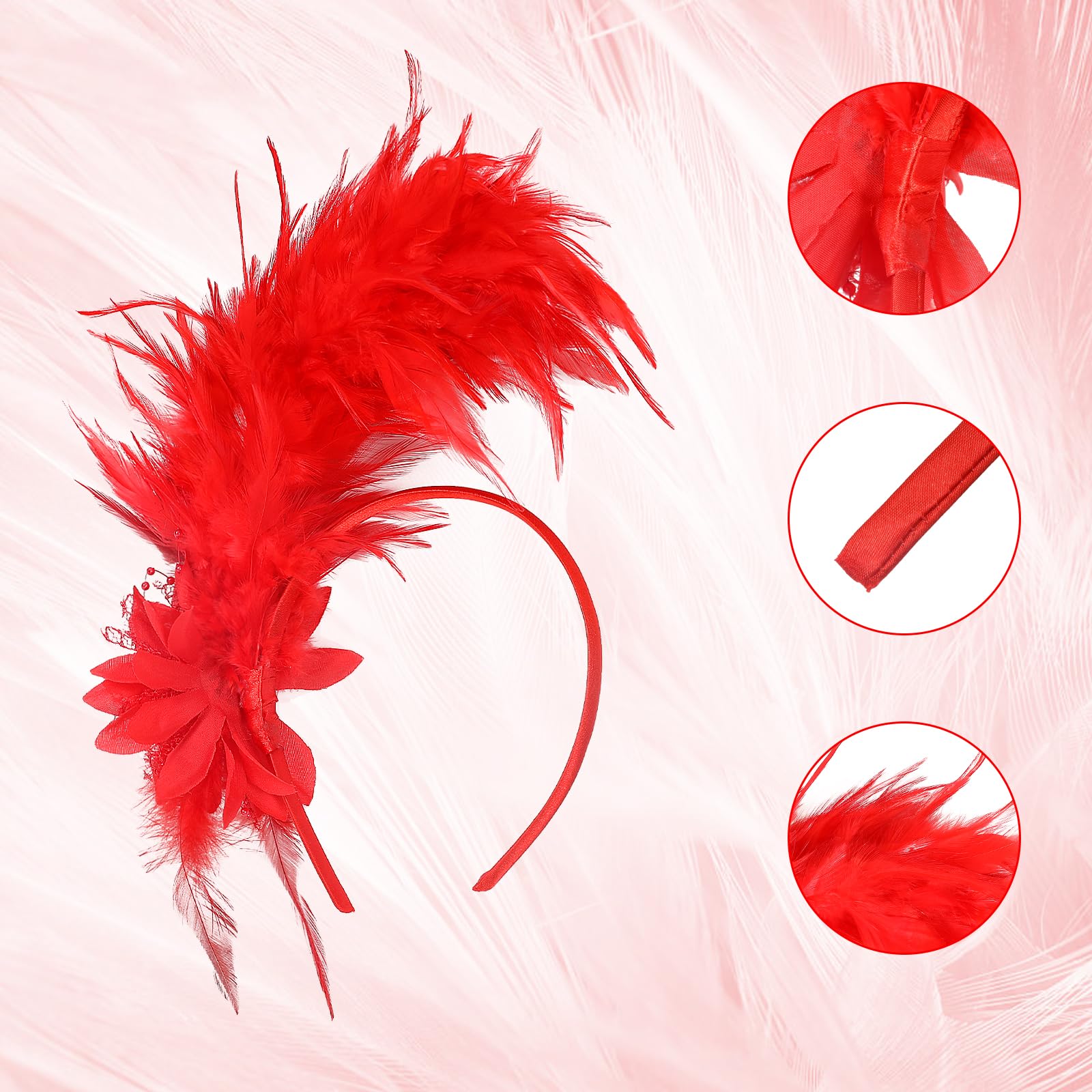 MWOOT Feather Headband, 1920s Feathered Headpiece, Red Roaring 20s Fascinators for Women Artificial Flower Feather Headwear - Image 4